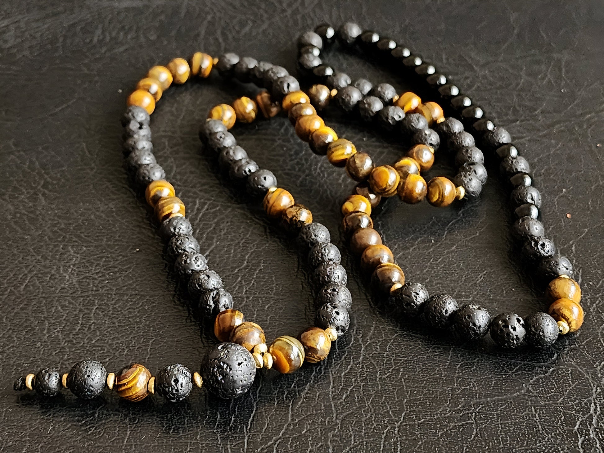 Tiger Eye And Lava Necklace for Men