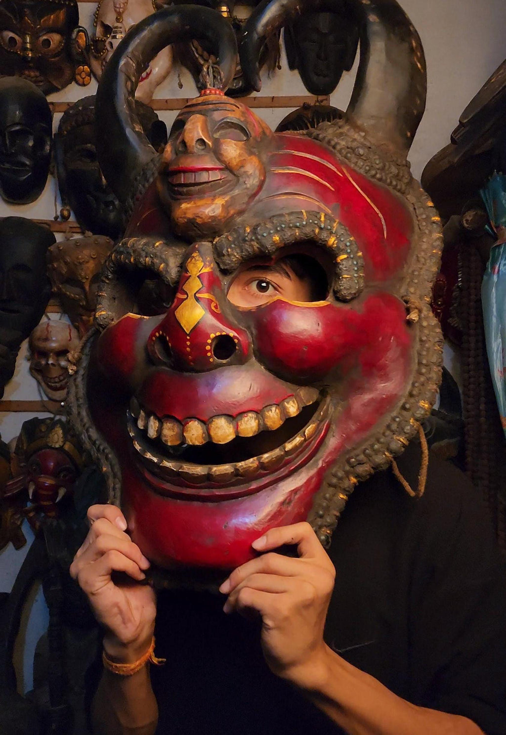 Large Naag Bhairav Wood Mask For Wall Decor