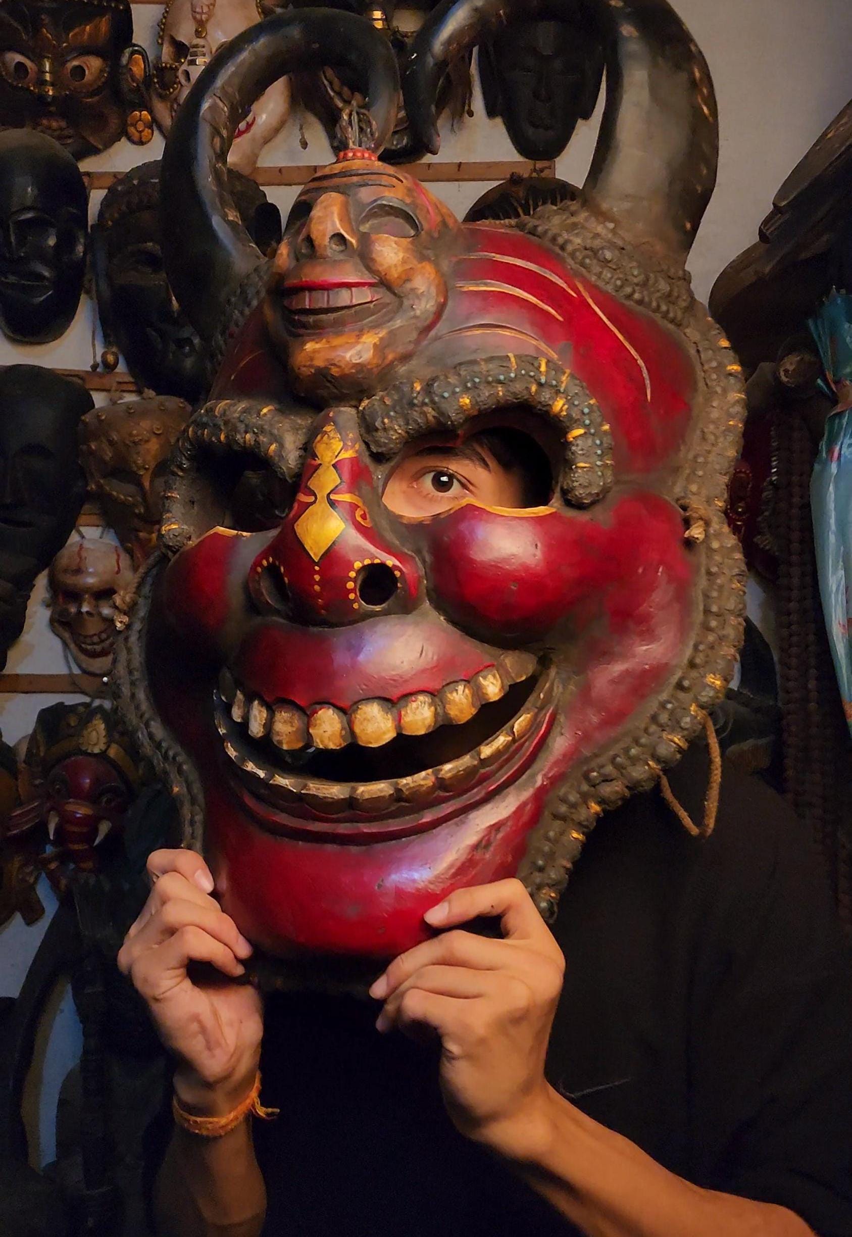 Large Naag Bhairav Wood Mask For Wall Decor