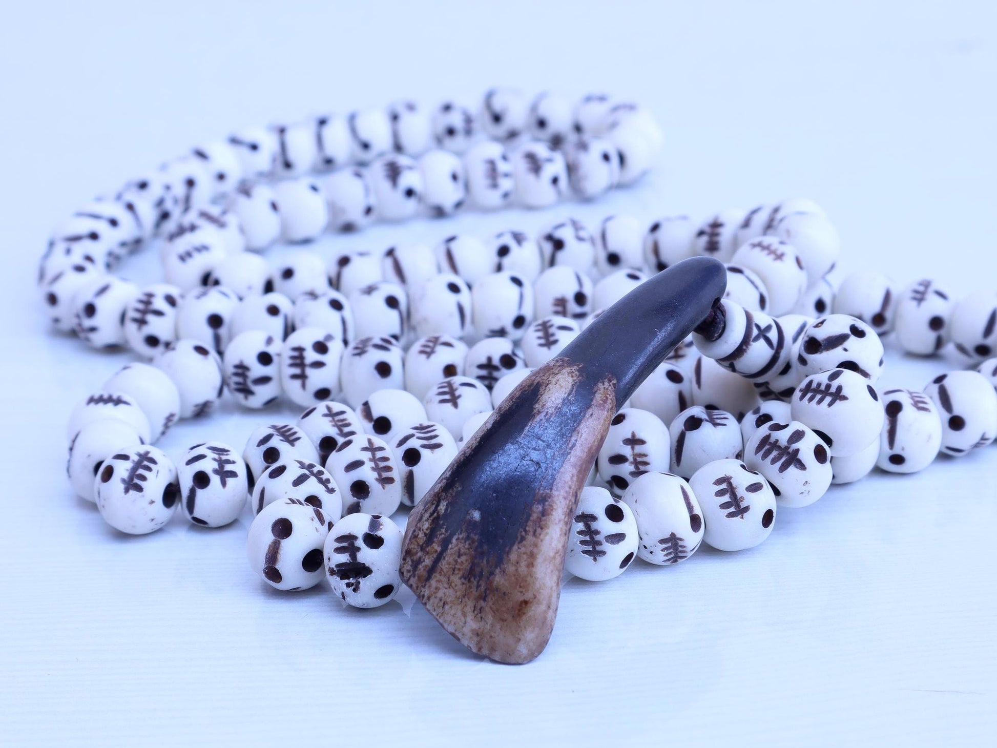 Tibetan Hand Carved Bone Skull Bead Mala