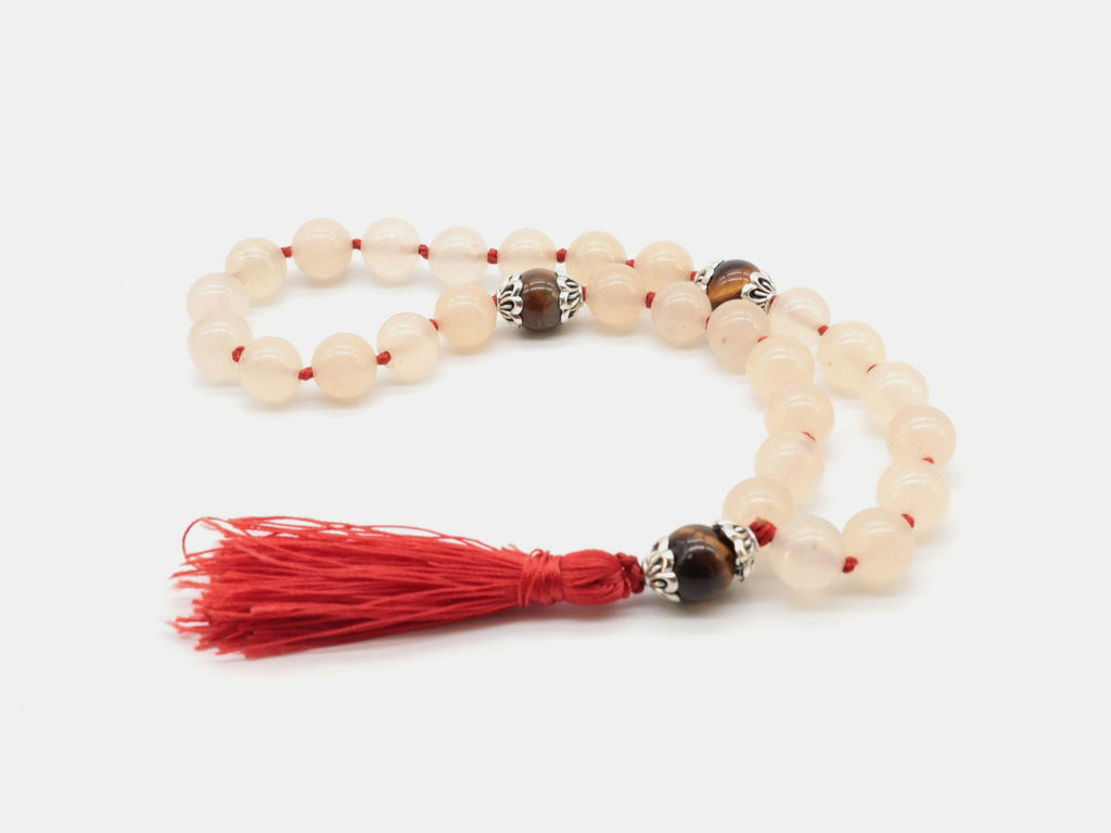 Rose Pocket Mala Mini 27 Beads Rose Quartz And Tiger Eye Japa Mala