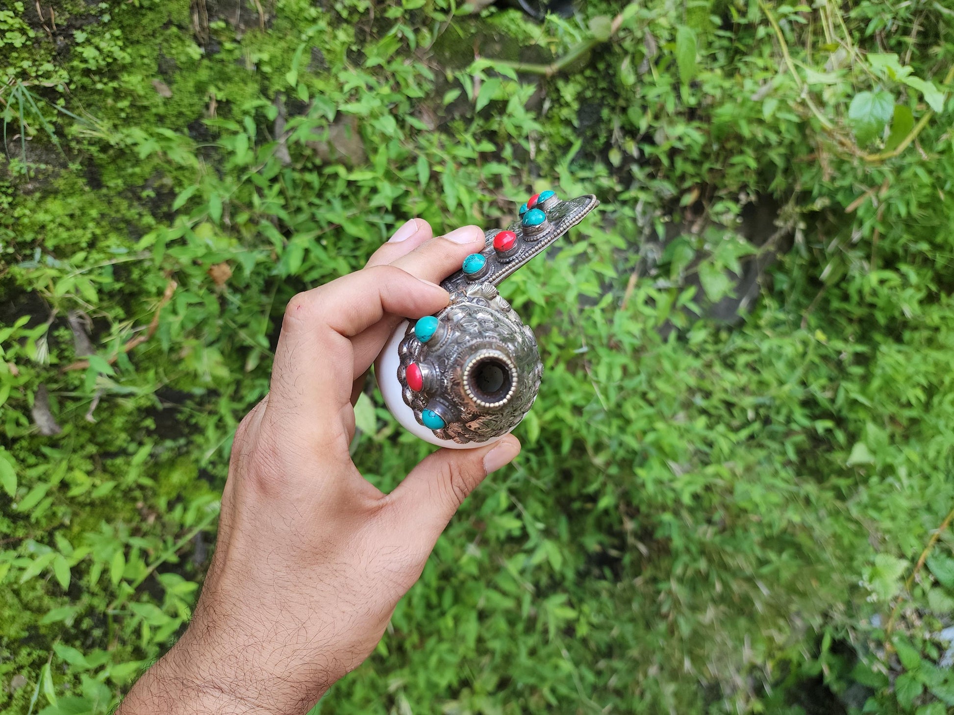 Tibetan Vajra Conch Shell – Sacred Blowing Sankha With Intricate Handcrafted Artistry