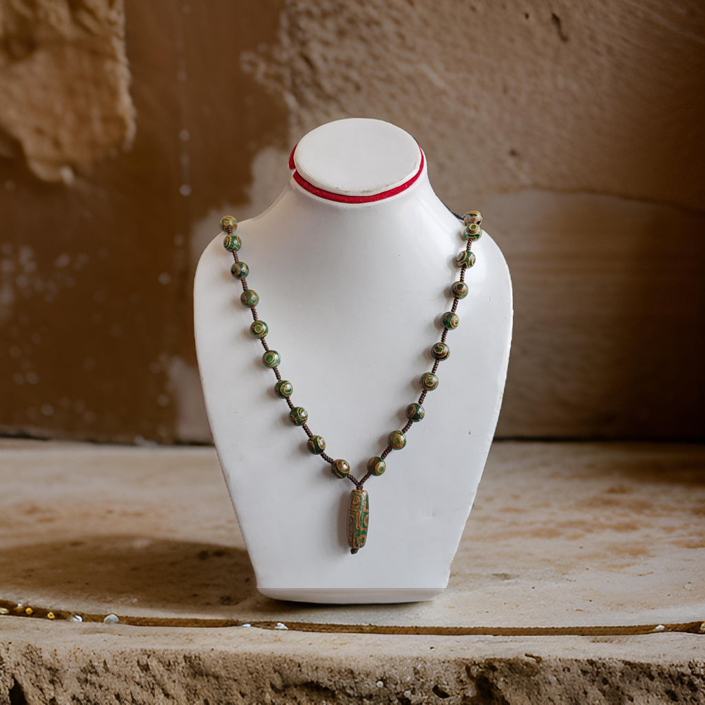 Tibetan 9 Eye Dzi Beads Necklace And Bracelet Set- Nine Eye Good Luck Mala - Yin & Yang Protection Bead Mala - Spiritual Gift For Well-Being