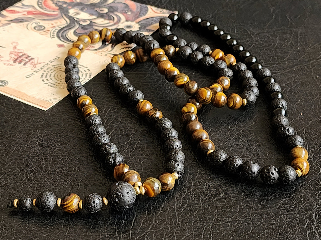 Tiger Eye And Lava Necklace for Men