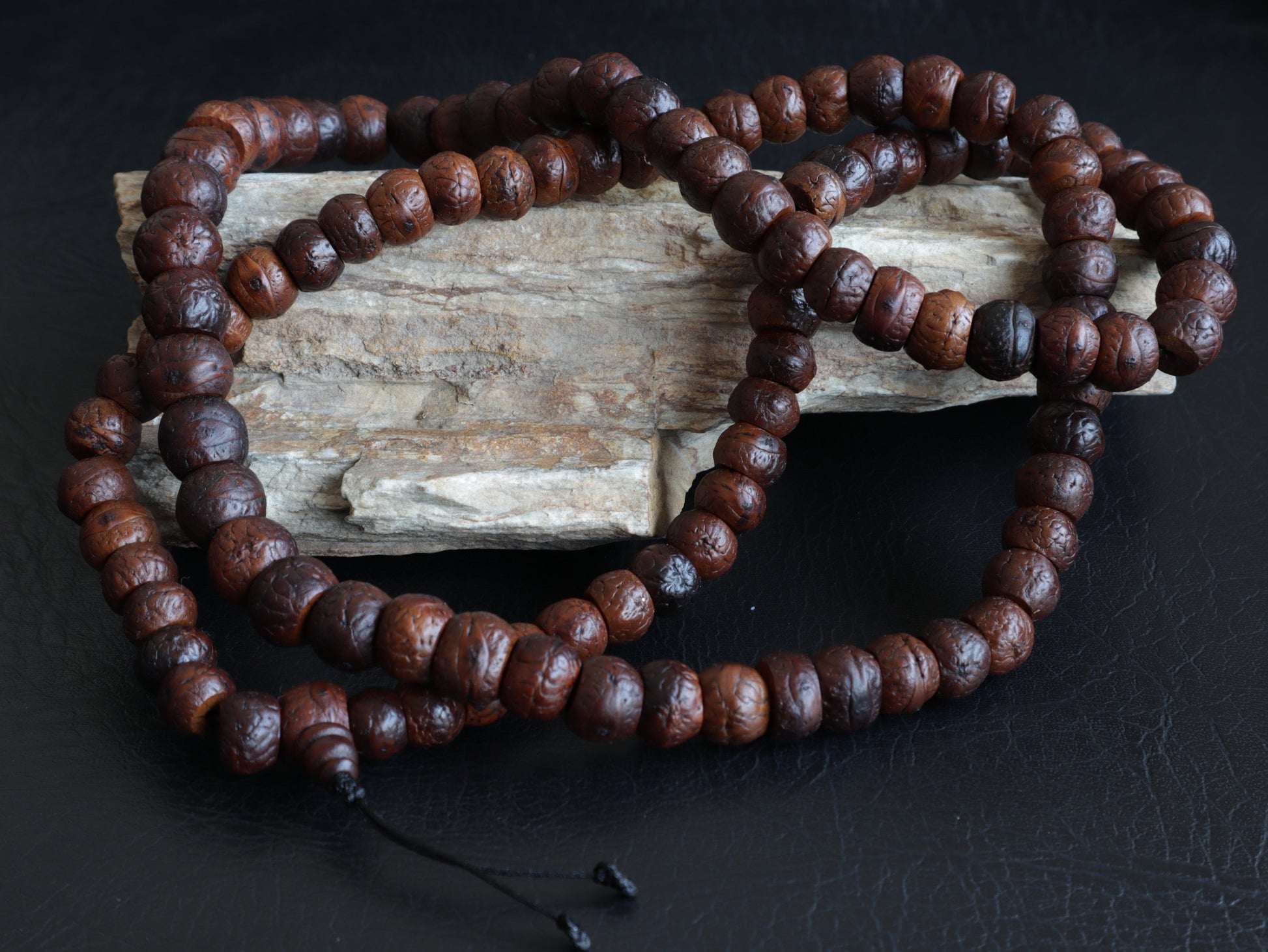 Tibetan Bodhi Seed Mala, Aged Dark Phoenix Eye Buddhist Japa Prayer Beads, Free Bodhi Bracelet
