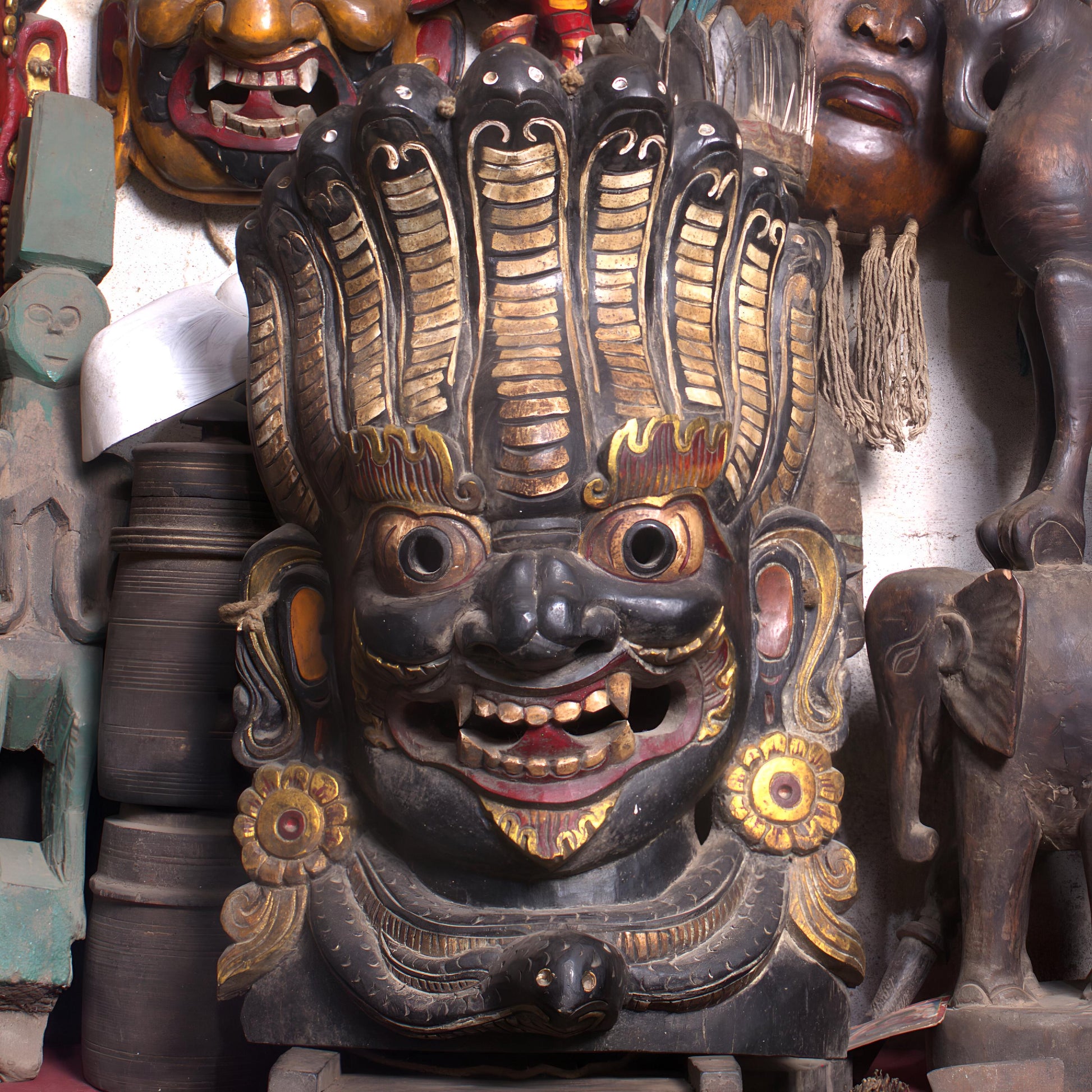 Large Naag Bhairav Wood Mask For Wall Decor