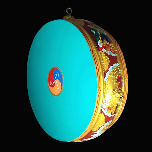 Tibetan Monastery Drum, Traditional Folk Dhyangro And Stand Set For Anna
