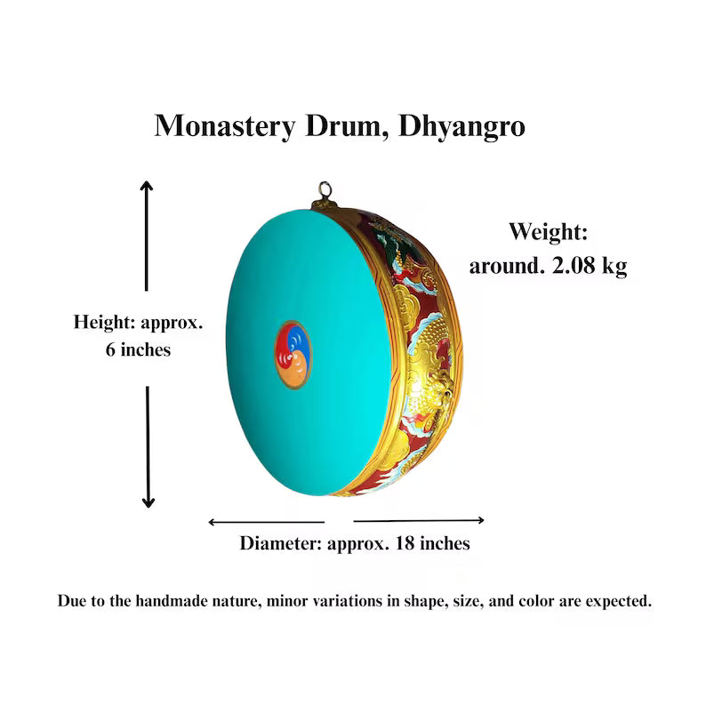 Tibetan Monastery Drum, Traditional Folk Dhyangro And Stand Set For Anna