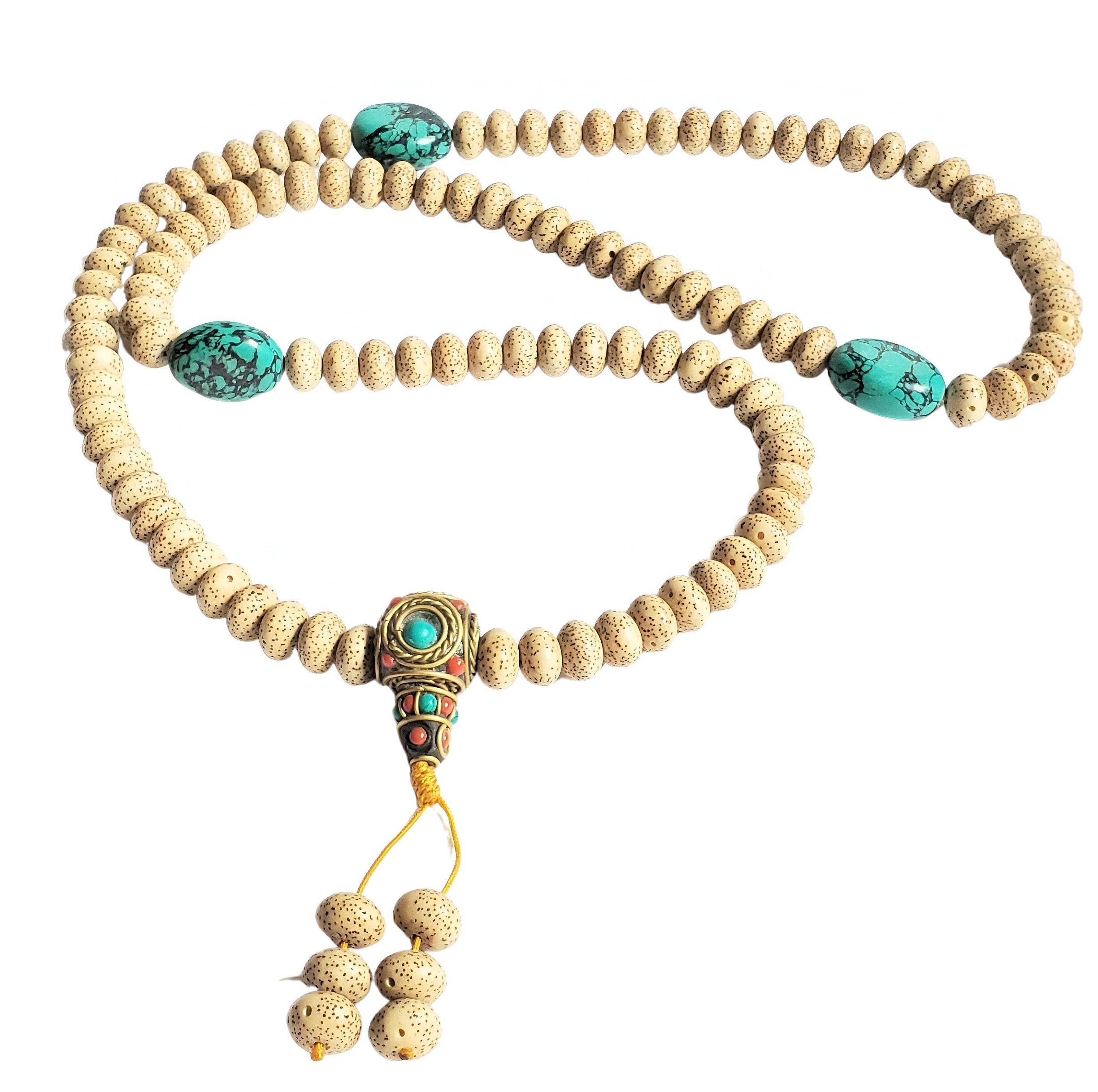 Tibetan Lotus Seed Mala, Natural Turquoise as Spacer