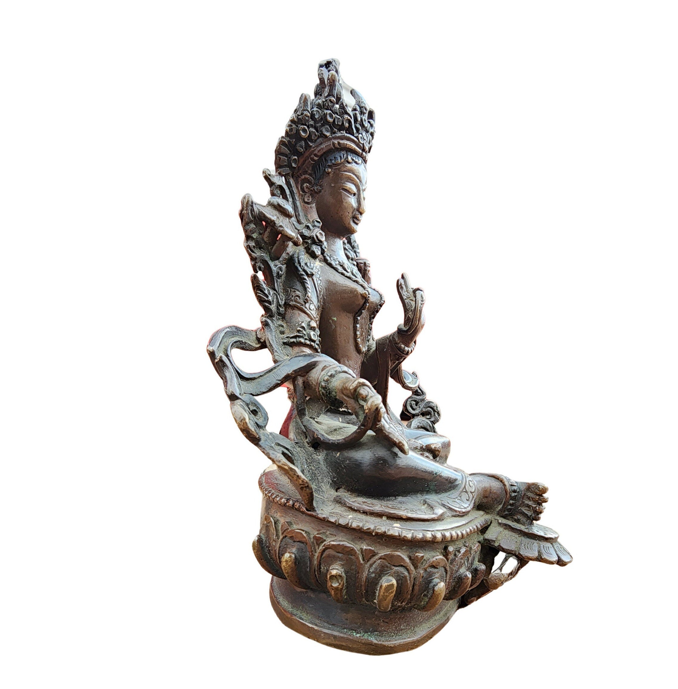 Handcrafted Brass Green Tara Statue: Buddhist Meditation Idol