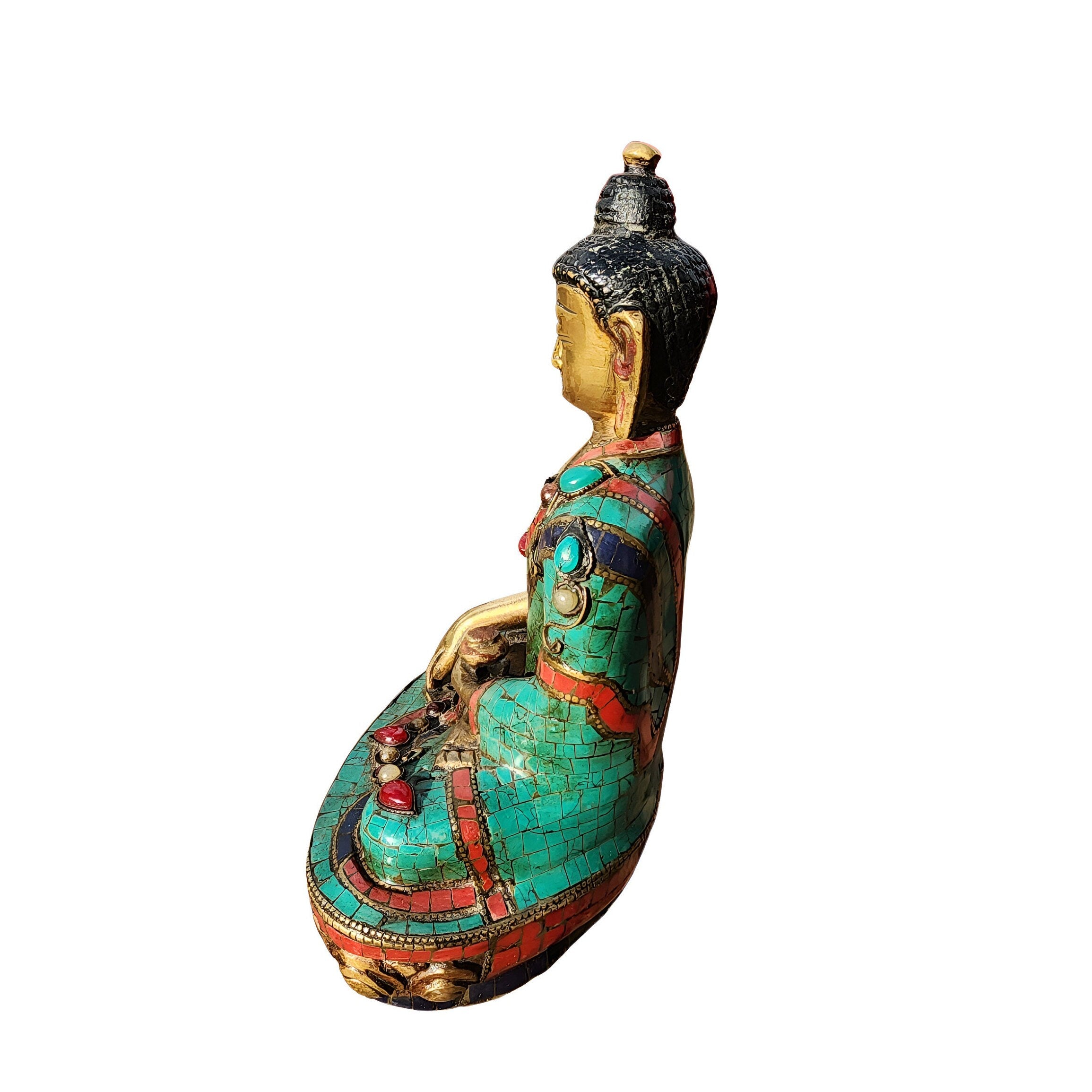 Handmade Brass Buddha Statue: Natural Stone Engraving Zen Decor