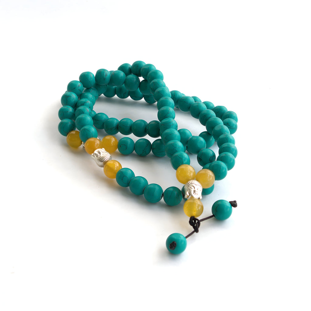 Turquoise Beaded Mala Necklace: Tibetan Style Prayer Beads