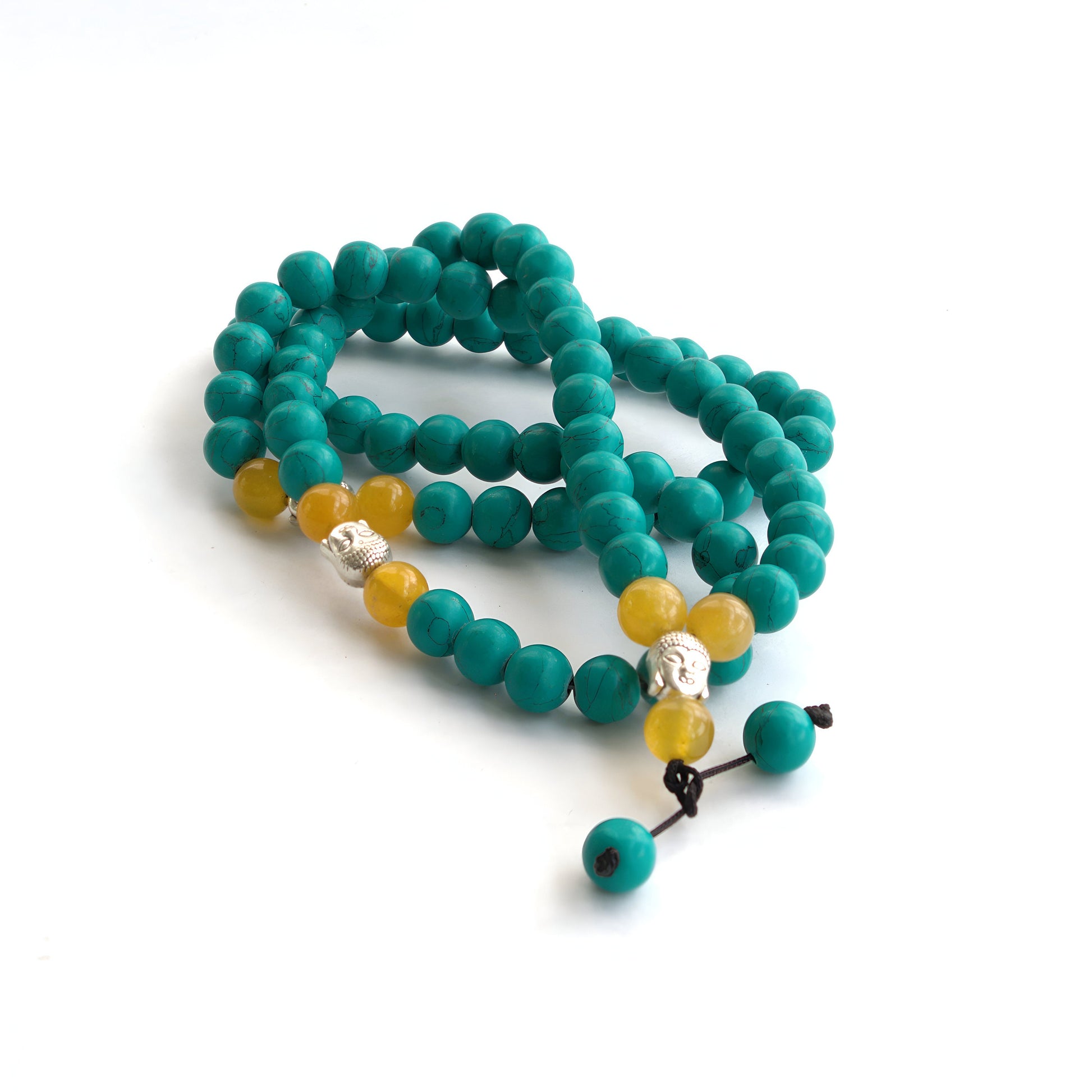 Turquoise Beaded Mala Necklace: Tibetan Style Prayer Beads