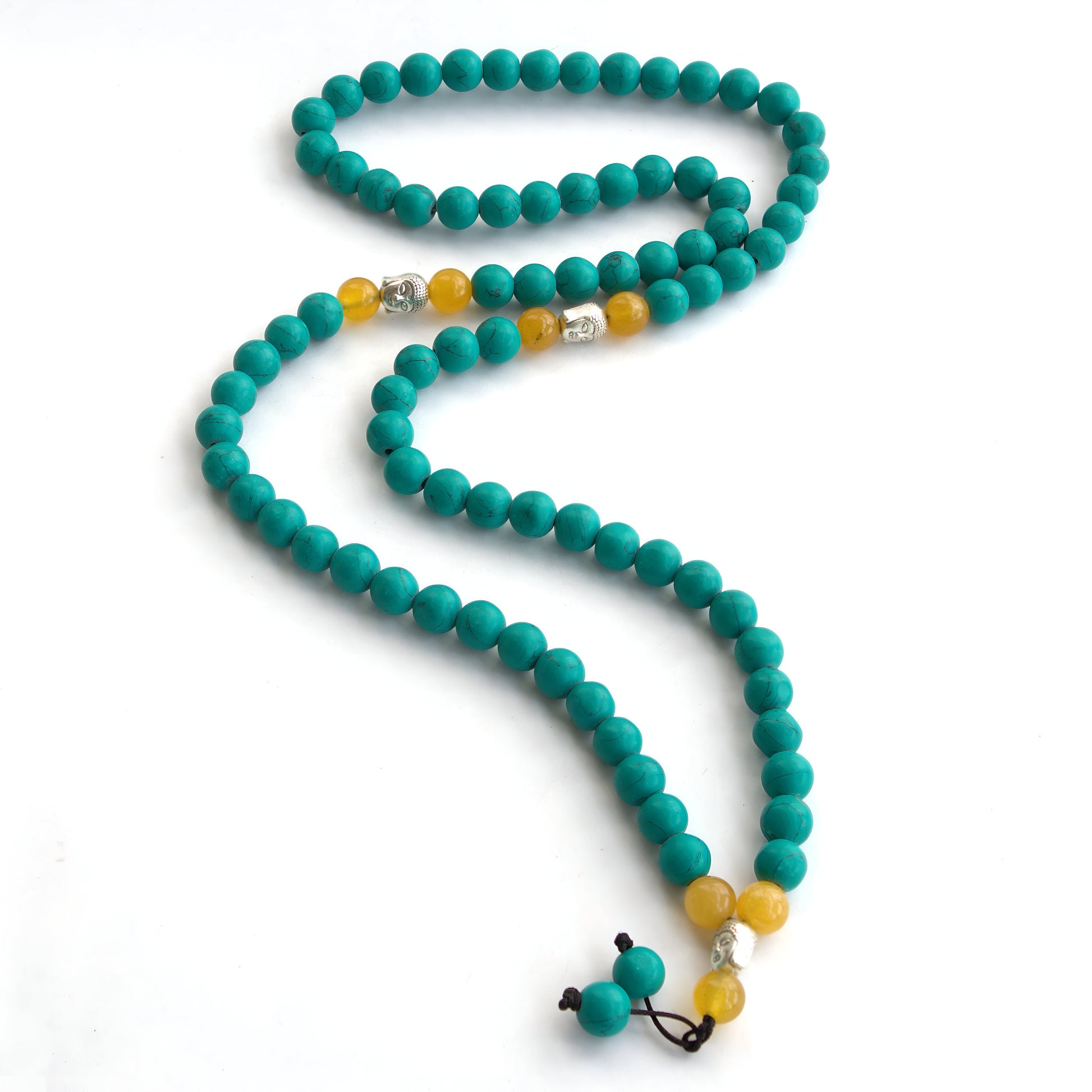 Turquoise Beaded Mala Necklace: Tibetan Style Prayer Beads