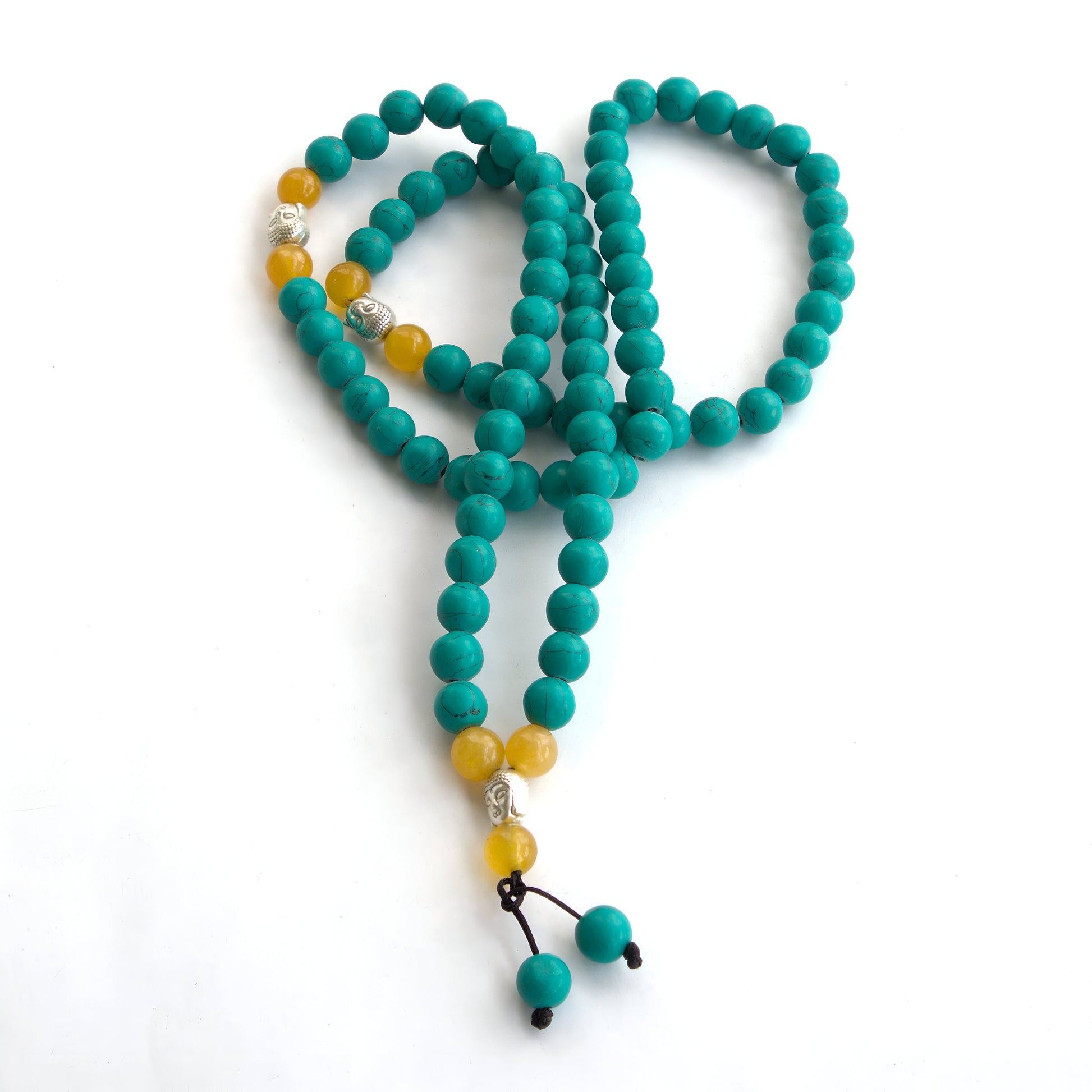 Turquoise Beaded Mala Necklace: Tibetan Style Prayer Beads