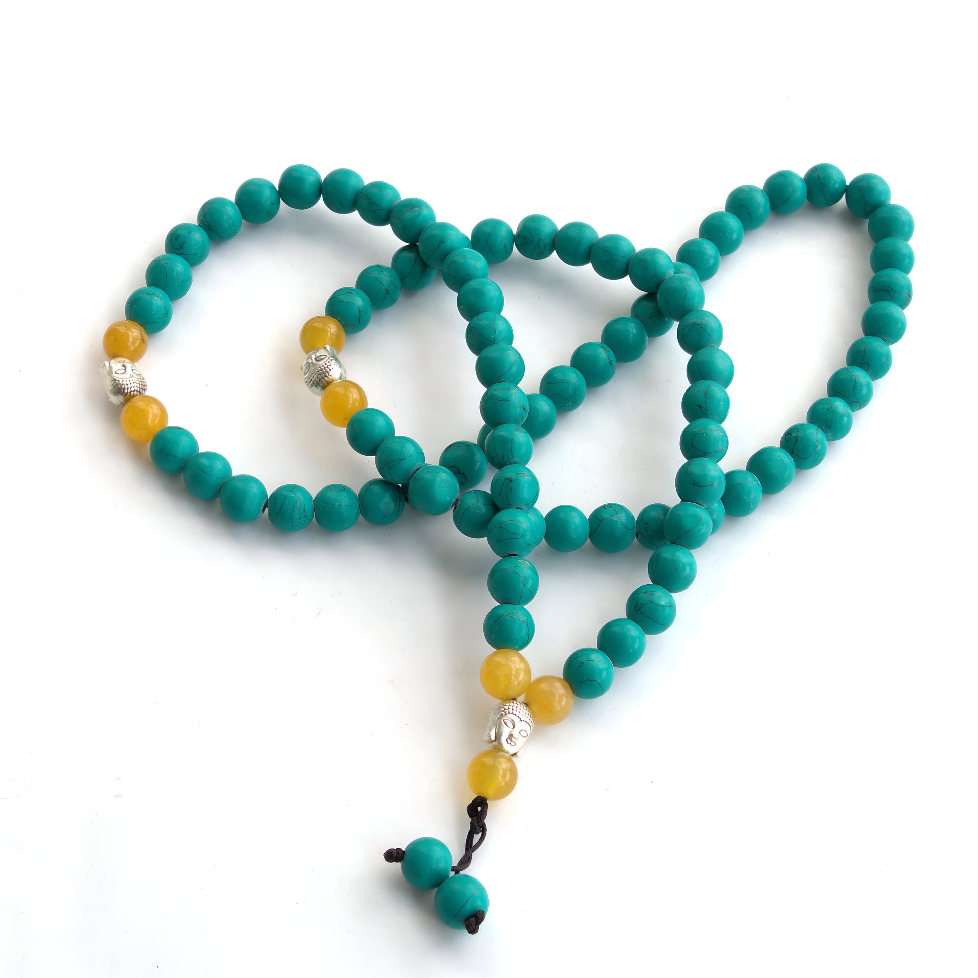Turquoise Beaded Mala Necklace: Tibetan Style Prayer Beads