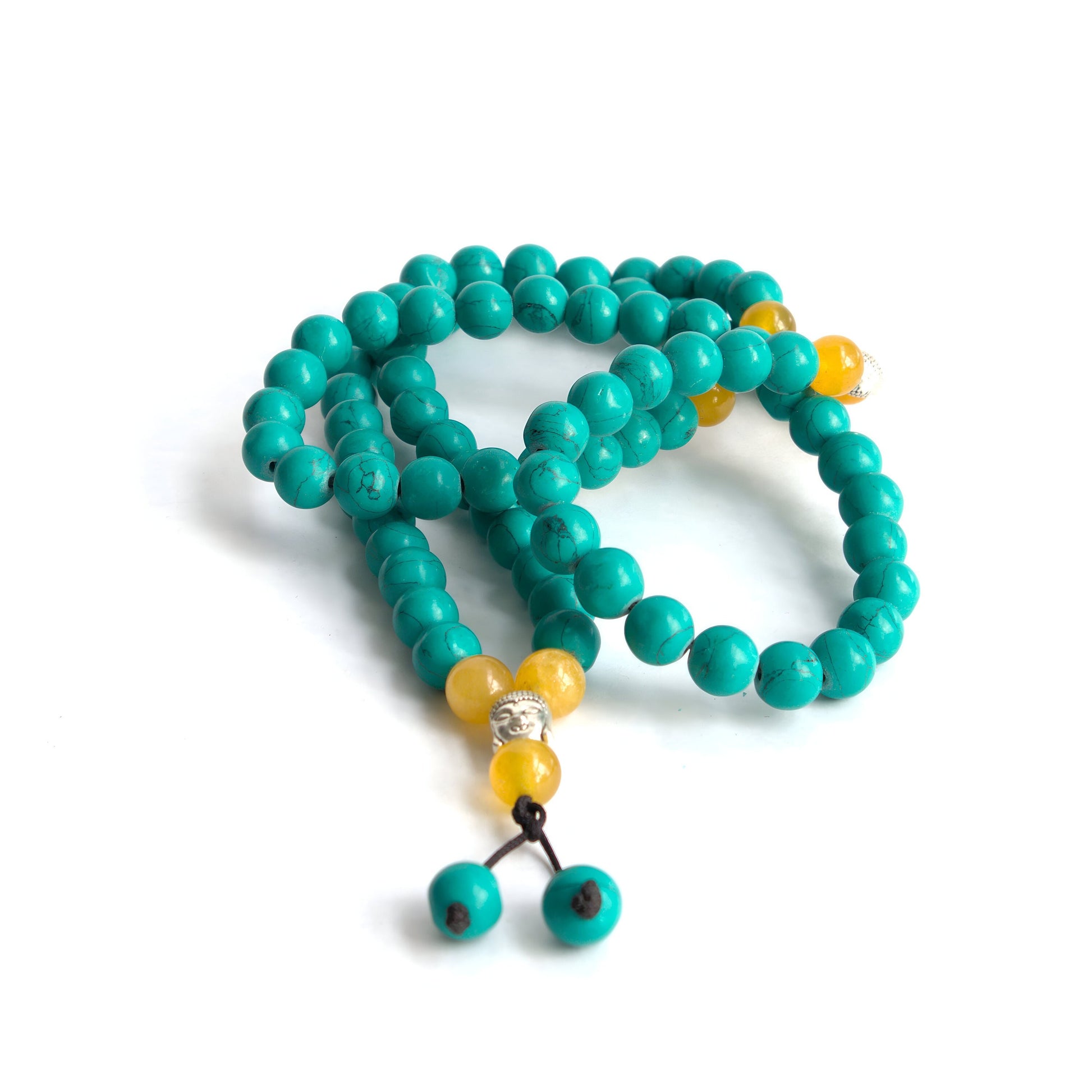 Turquoise Beaded Mala Necklace: Tibetan Style Prayer Beads