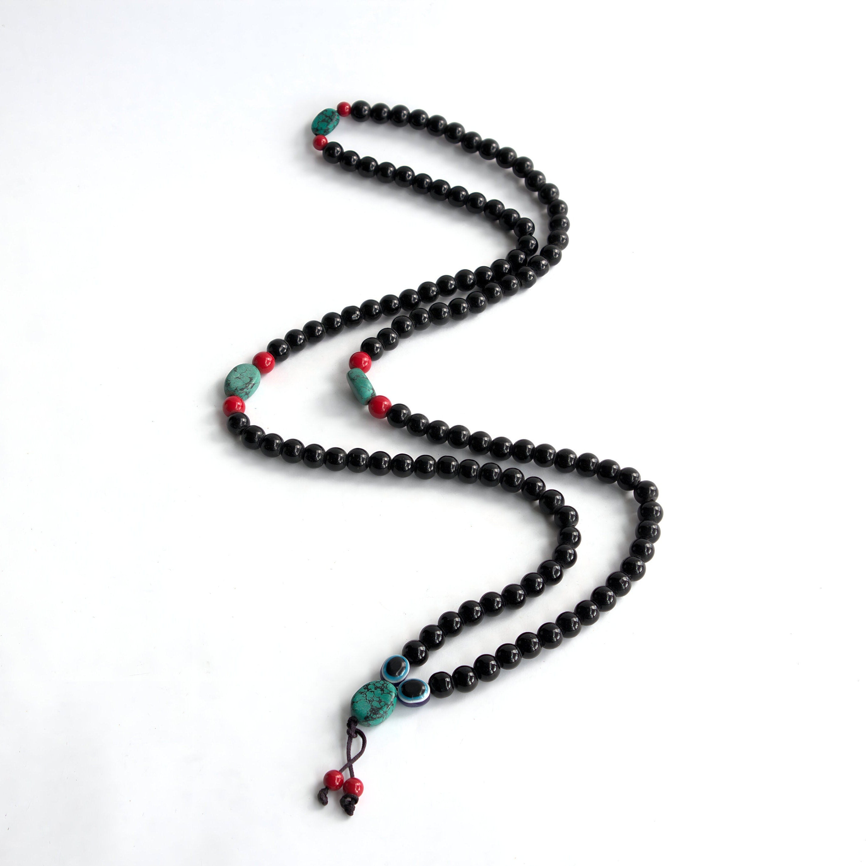 Black Obsidian Necklace: Handmade 108 Bead Mala