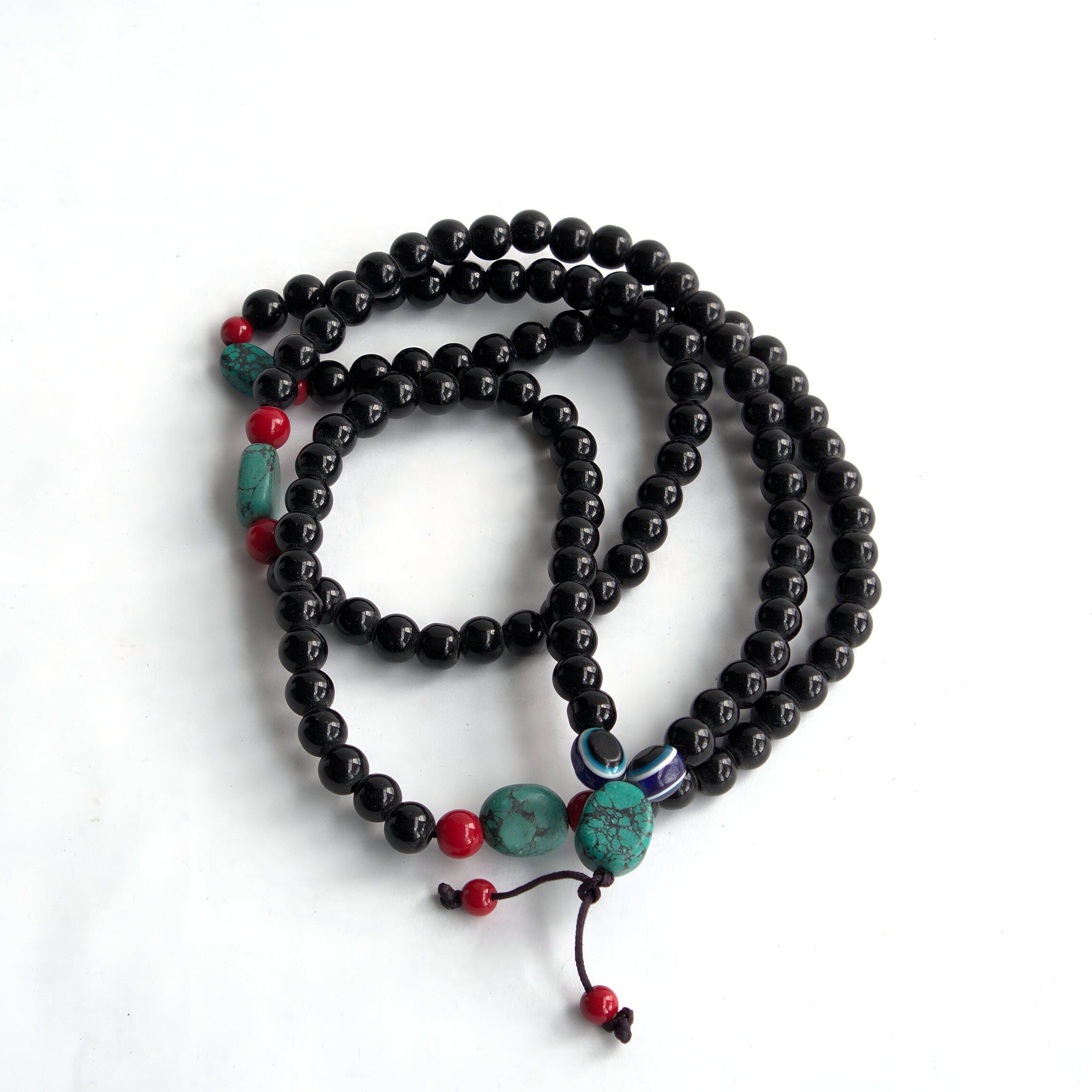 Black Obsidian Necklace: Handmade 108 Bead Mala