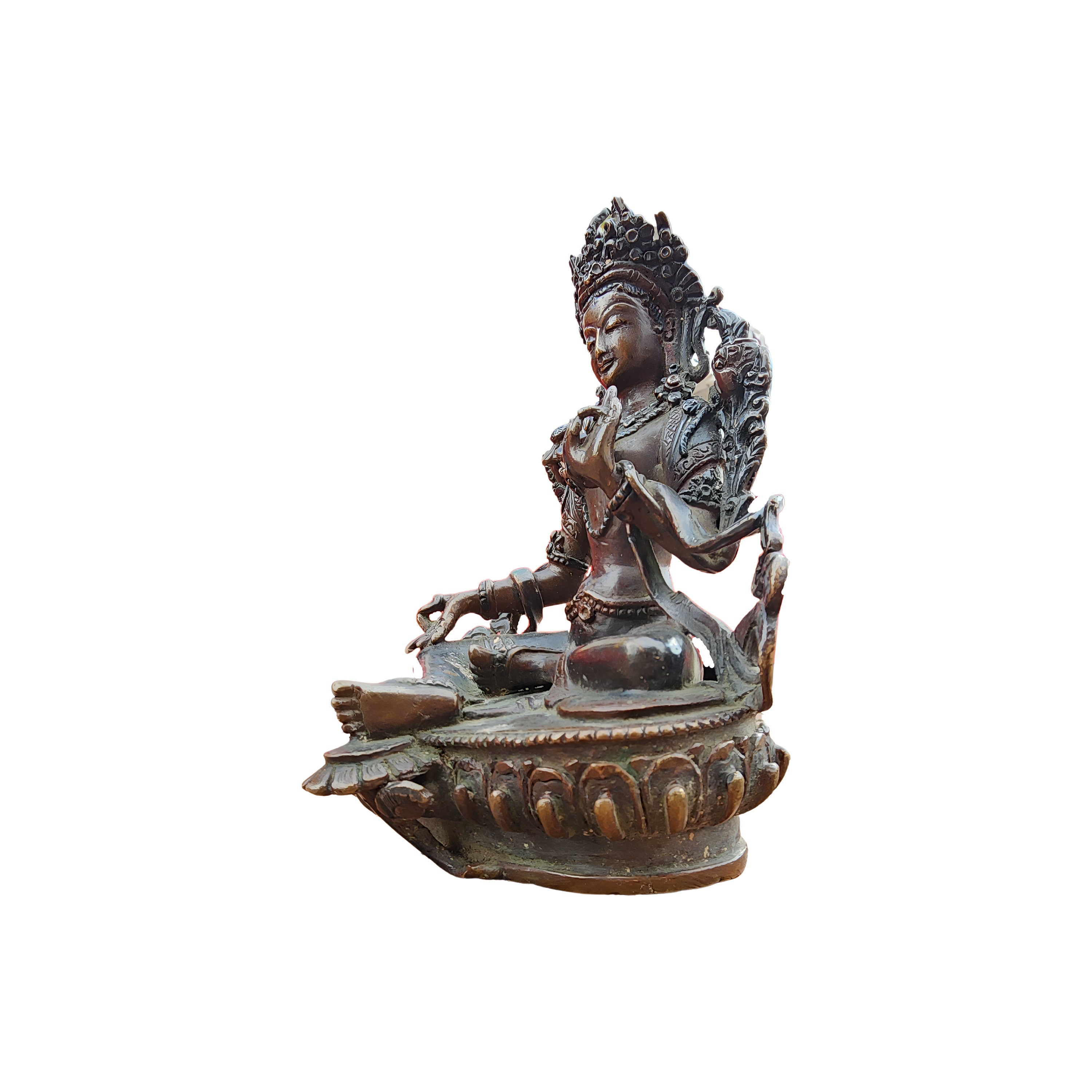 Handcrafted Brass Green Tara Statue: Buddhist Meditation Idol