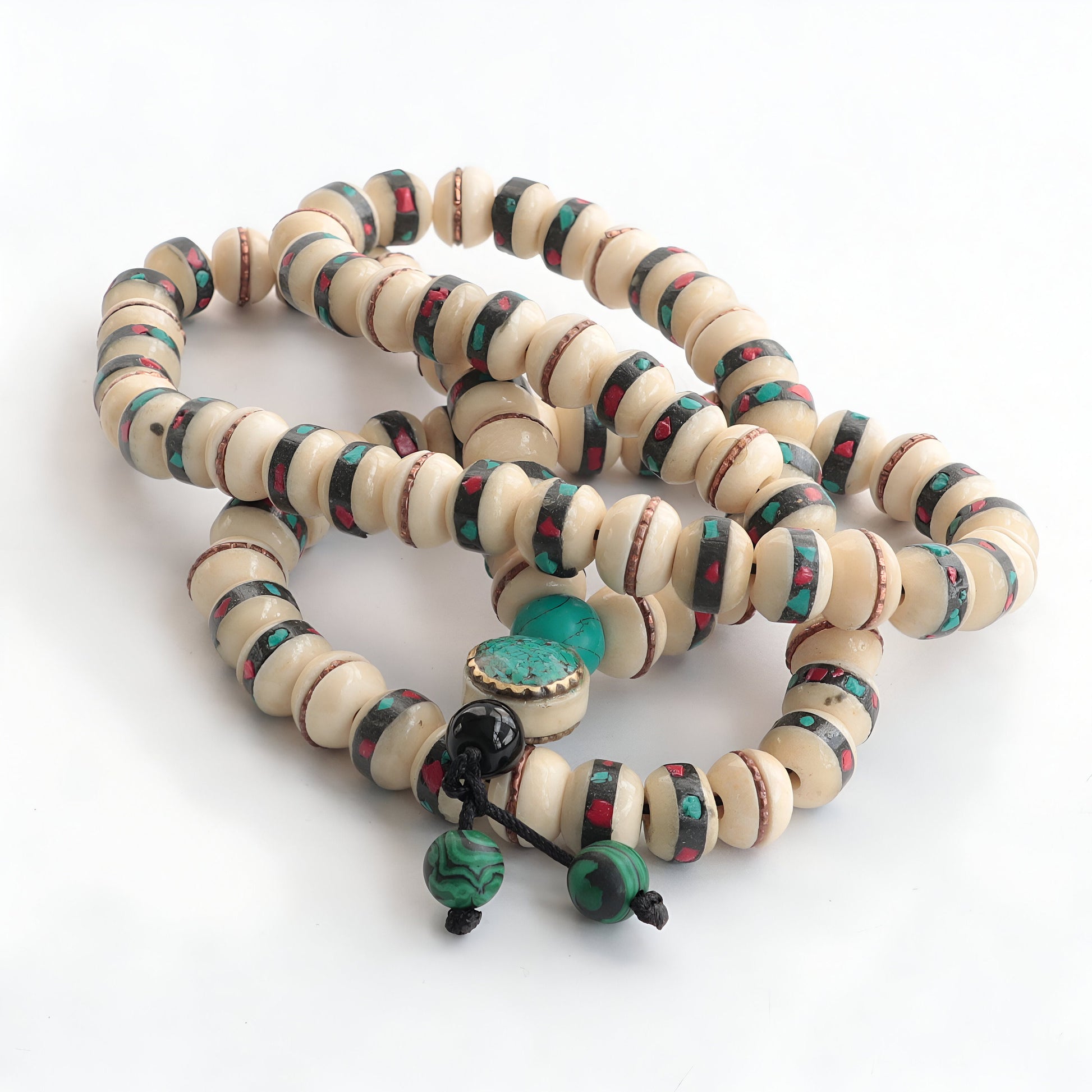 Handmade Bone Mala Necklace: Chakra Stones, Tibetan Buddhist Prayer Beads