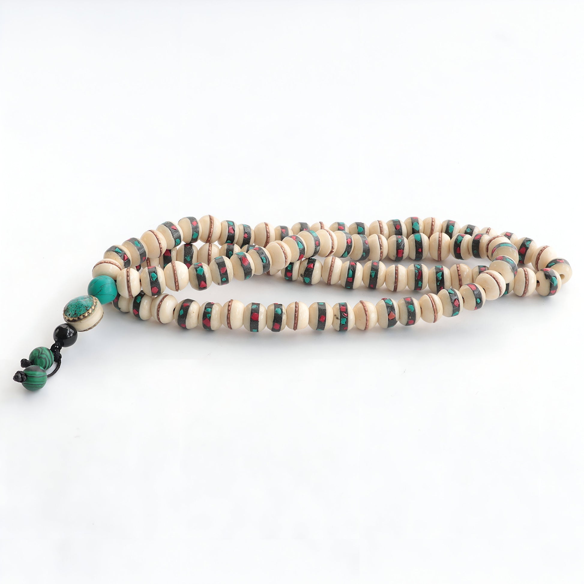 Handmade Bone Mala Necklace: Chakra Stones, Tibetan Buddhist Prayer Beads