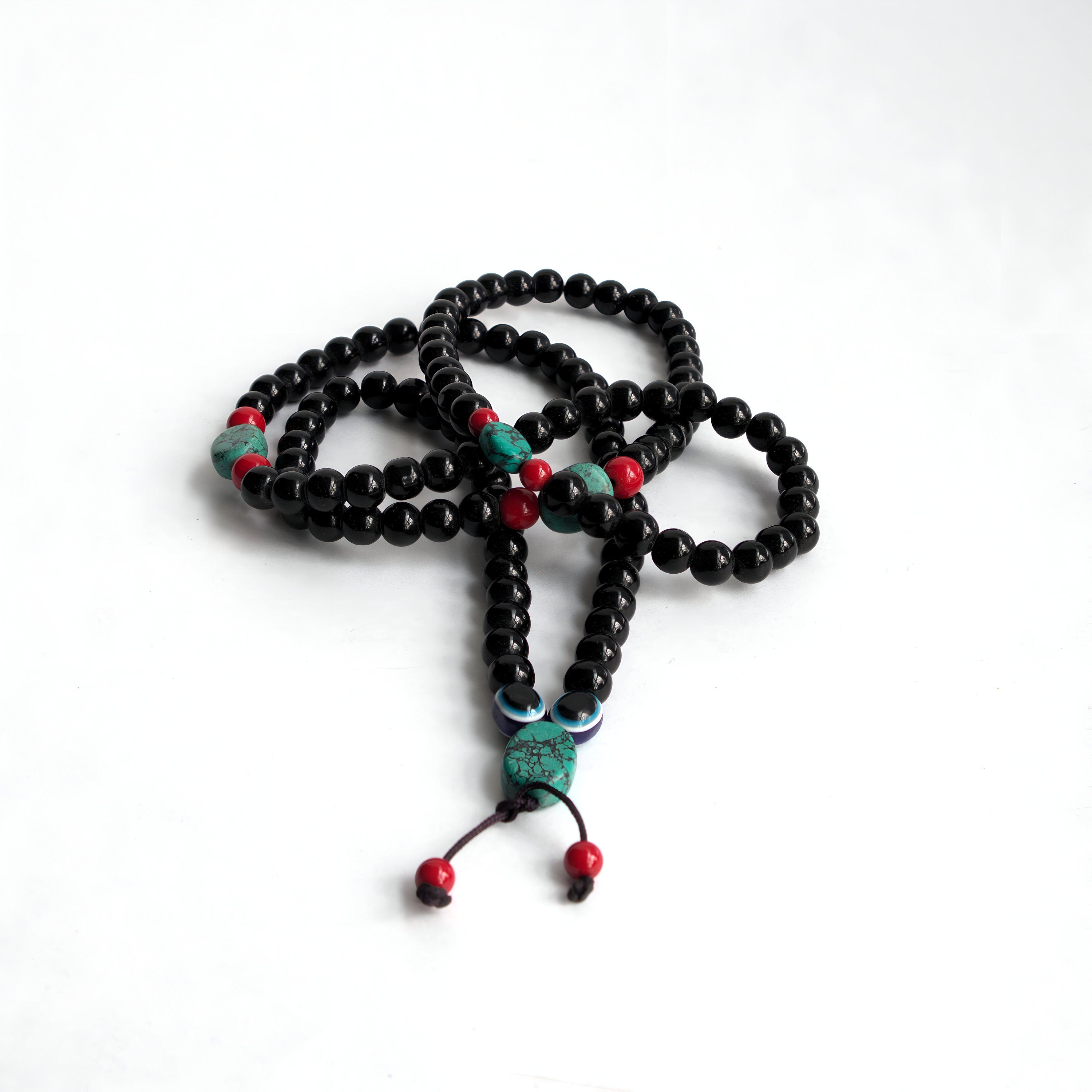 Black Obsidian Necklace: Handmade 108 Bead Mala
