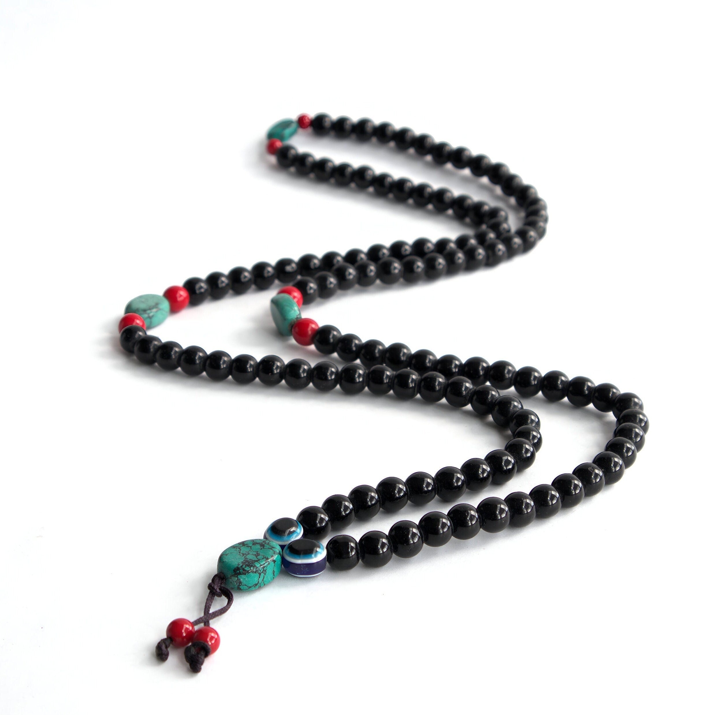 Black Obsidian Necklace: Handmade 108 Bead Mala