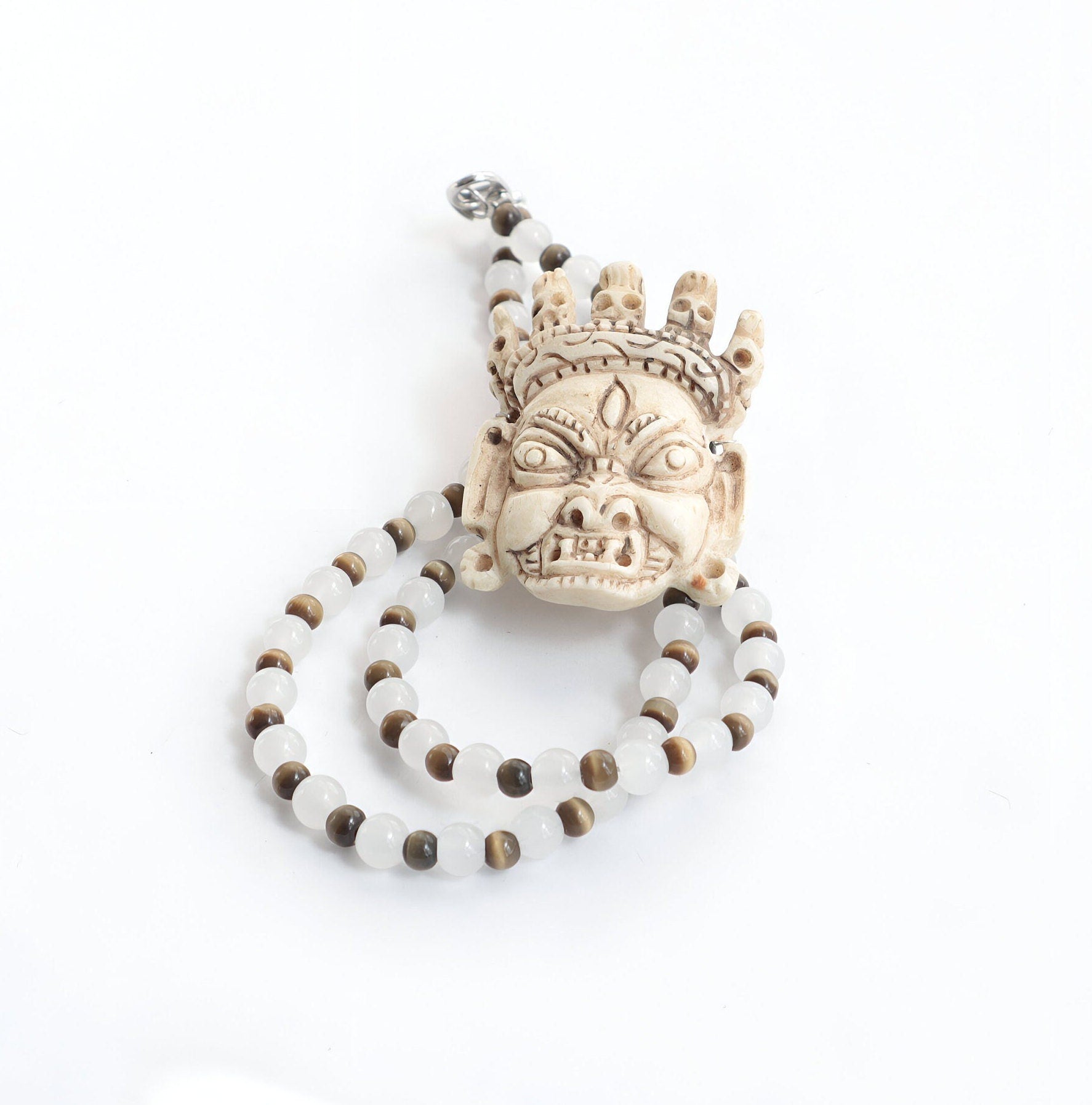 Bhairav Locket Choker: Hand-Knotted Monalisa Moonlight Beads, Spiritual Protection Necklace