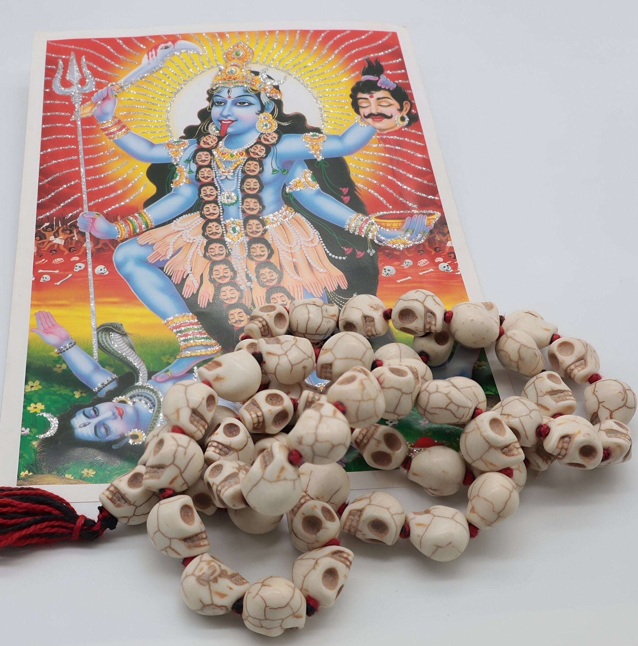 Sacred Kali Skull Mala Necklace: Howlite Stone, Hand-Knotted Meditation Rosary