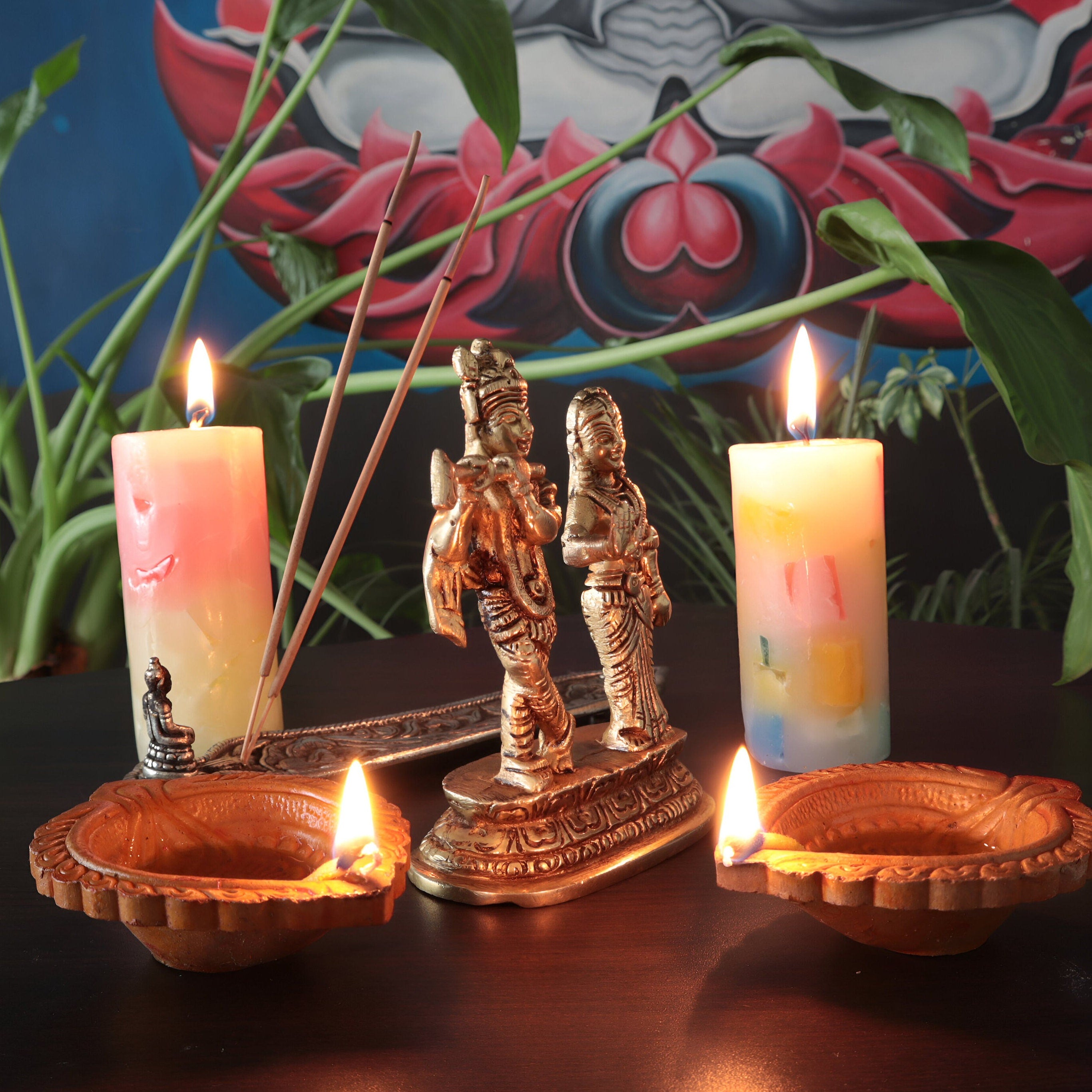 Brass Radha Krishna Statue: Handmade Hindu Idol, Nepal