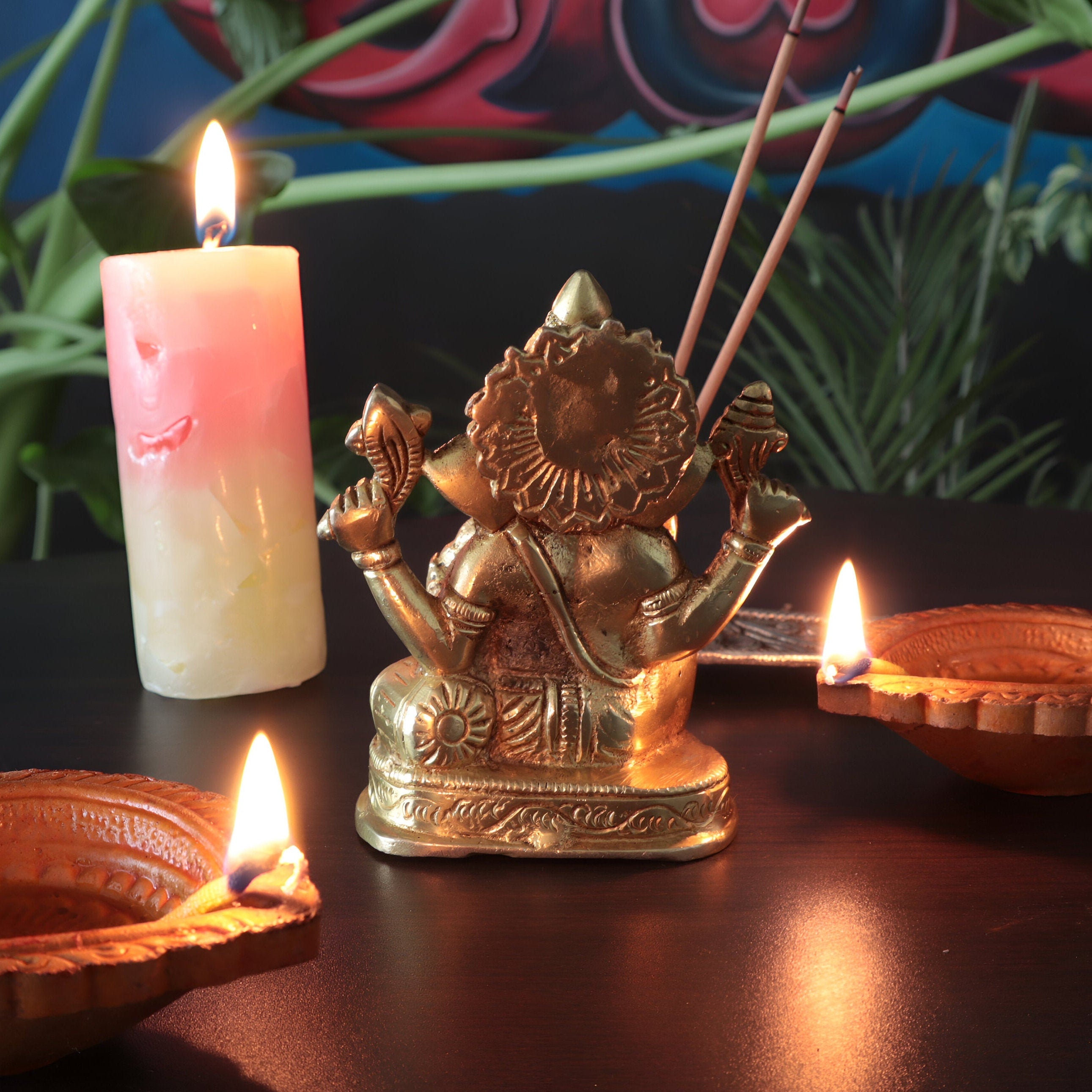 Brass Ganesh Statue: 5-Inch Hindu God Idol, Home Decor
