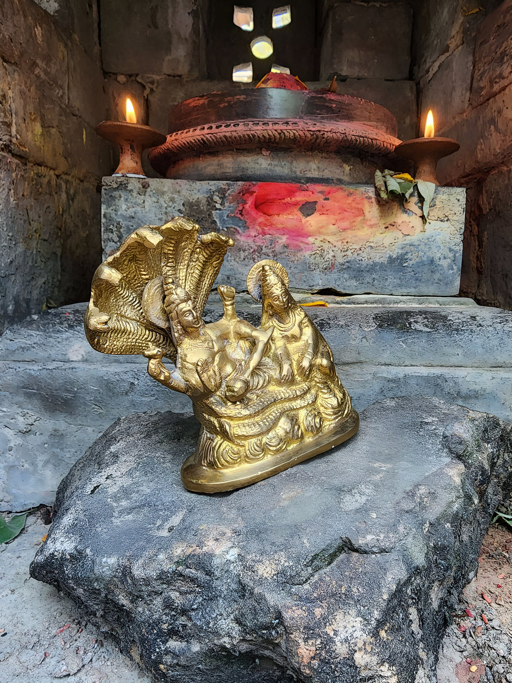Lakshmi Narayan Brass Statue, Hindu Deity Vishnu And Laxmi Sculpture