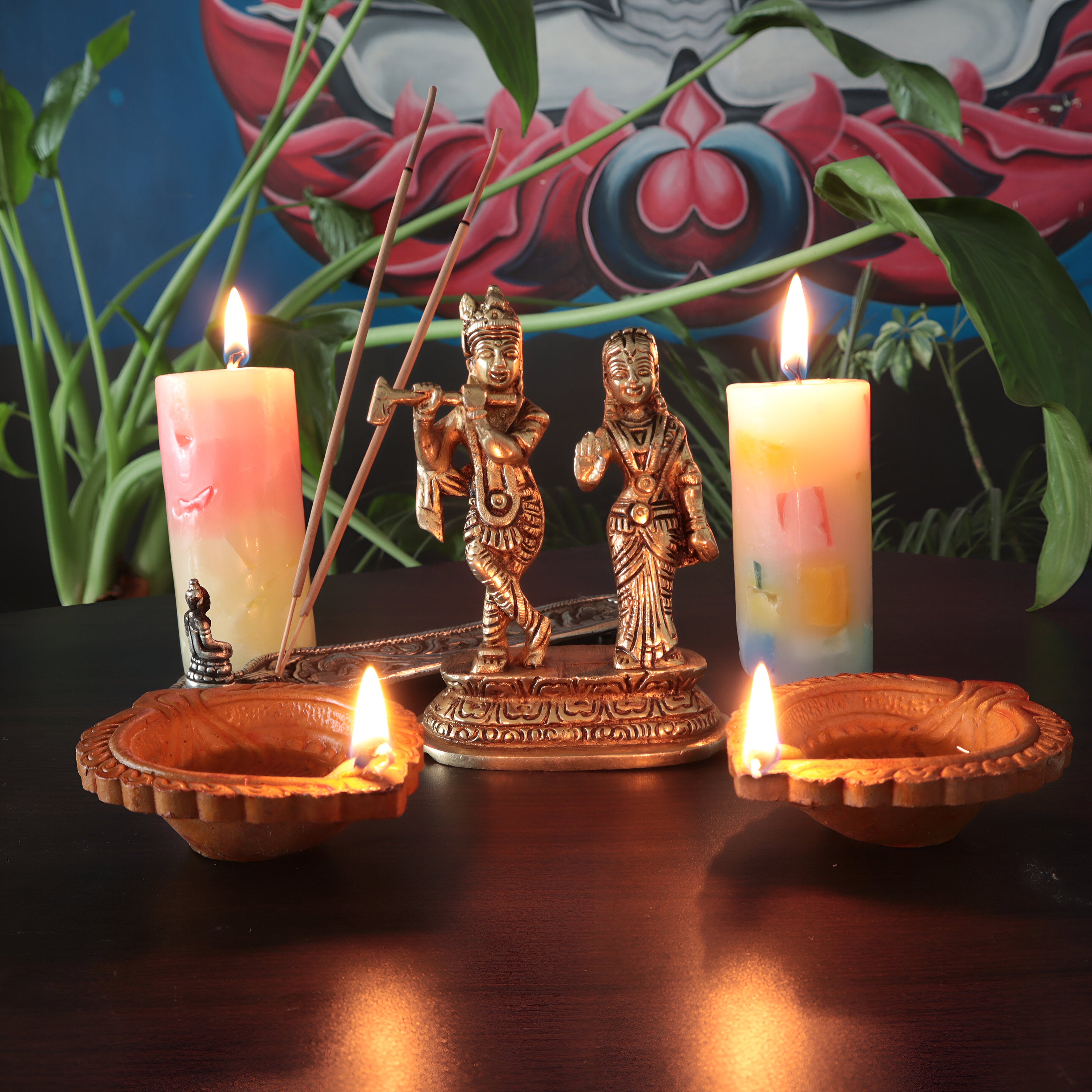 Brass Radha Krishna Statue: Handmade Hindu Idol, Nepal