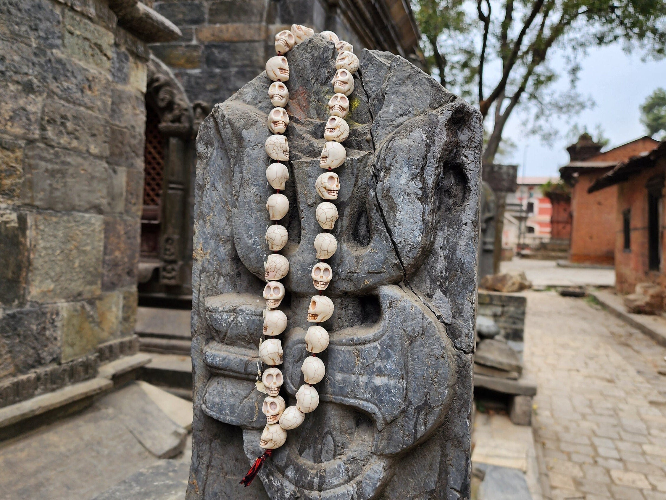 Howlite Skull Prayer Beads: Handmade Kali Mala, Nepal