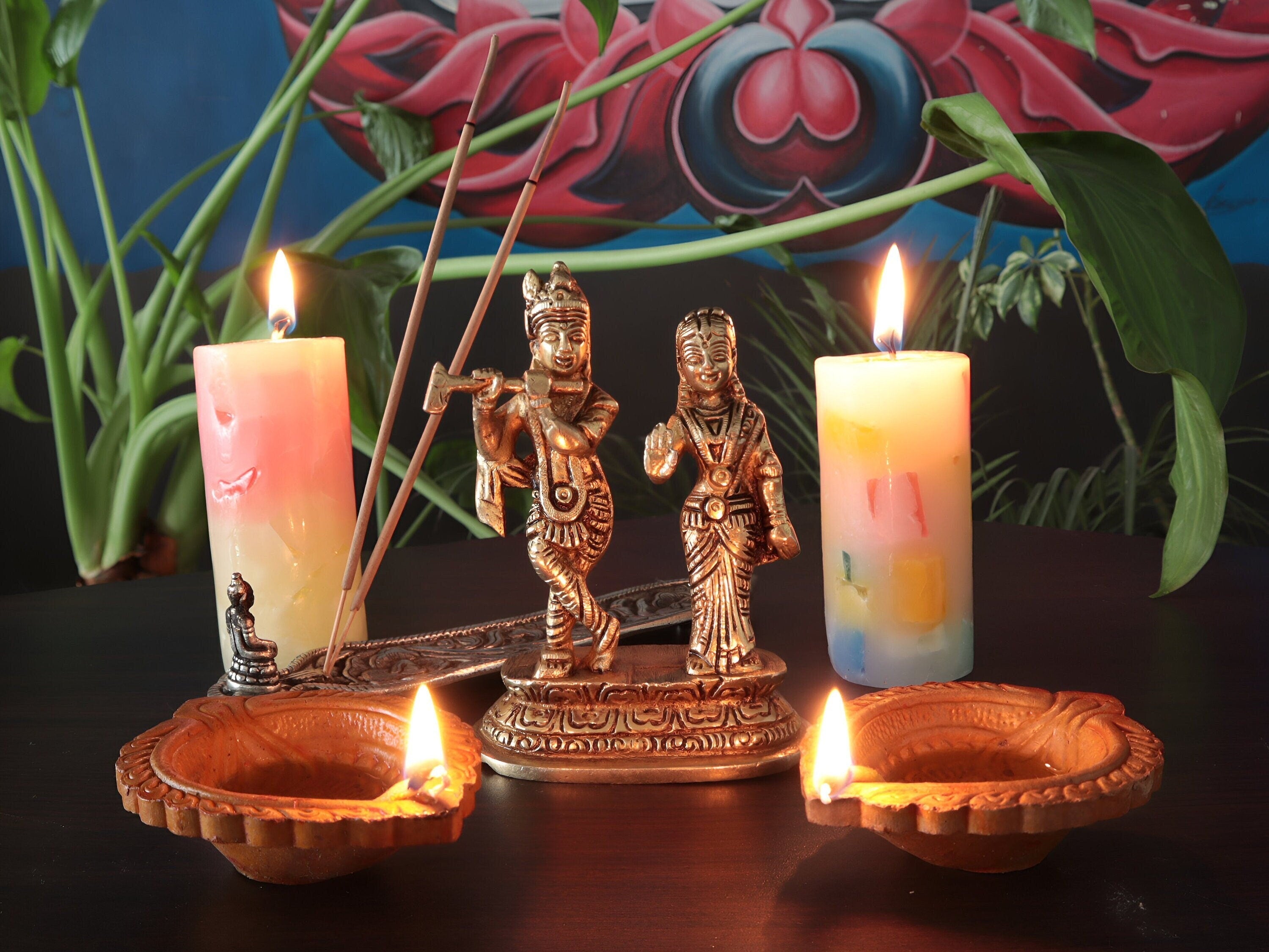 Brass Radha Krishna Statue: Handmade Hindu Idol, Nepal