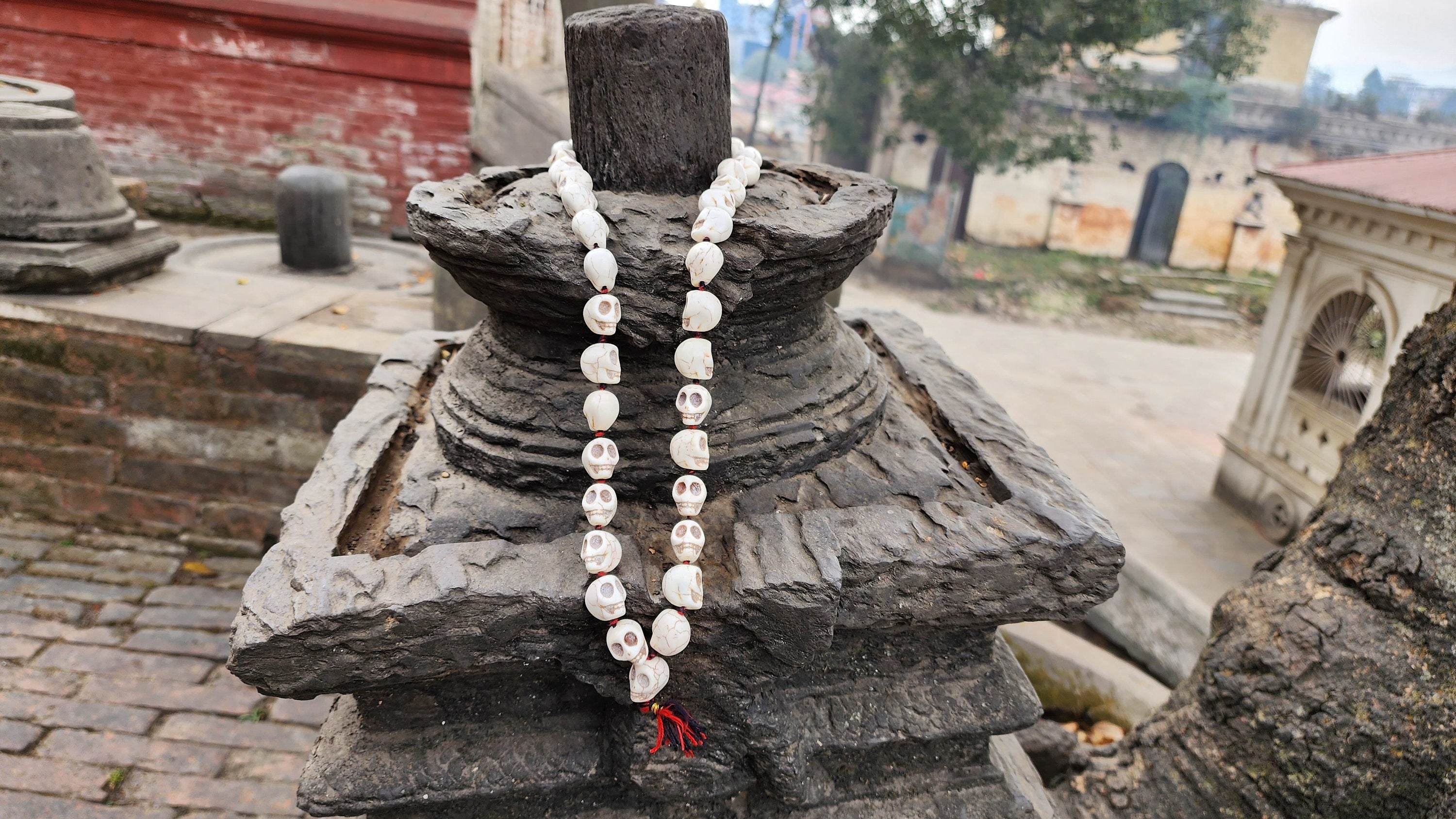 Howlite Skull Prayer Beads: Handmade Kali Mala, Nepal
