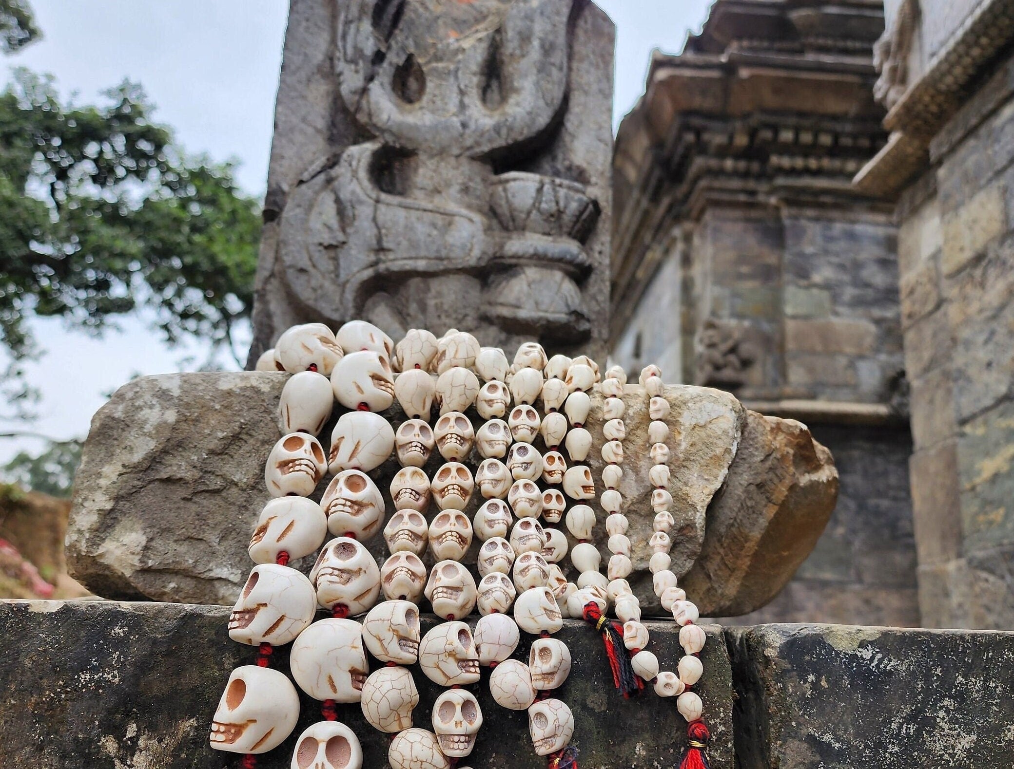 Howlite Skull Prayer Beads: Handmade Kali Mala, Nepal