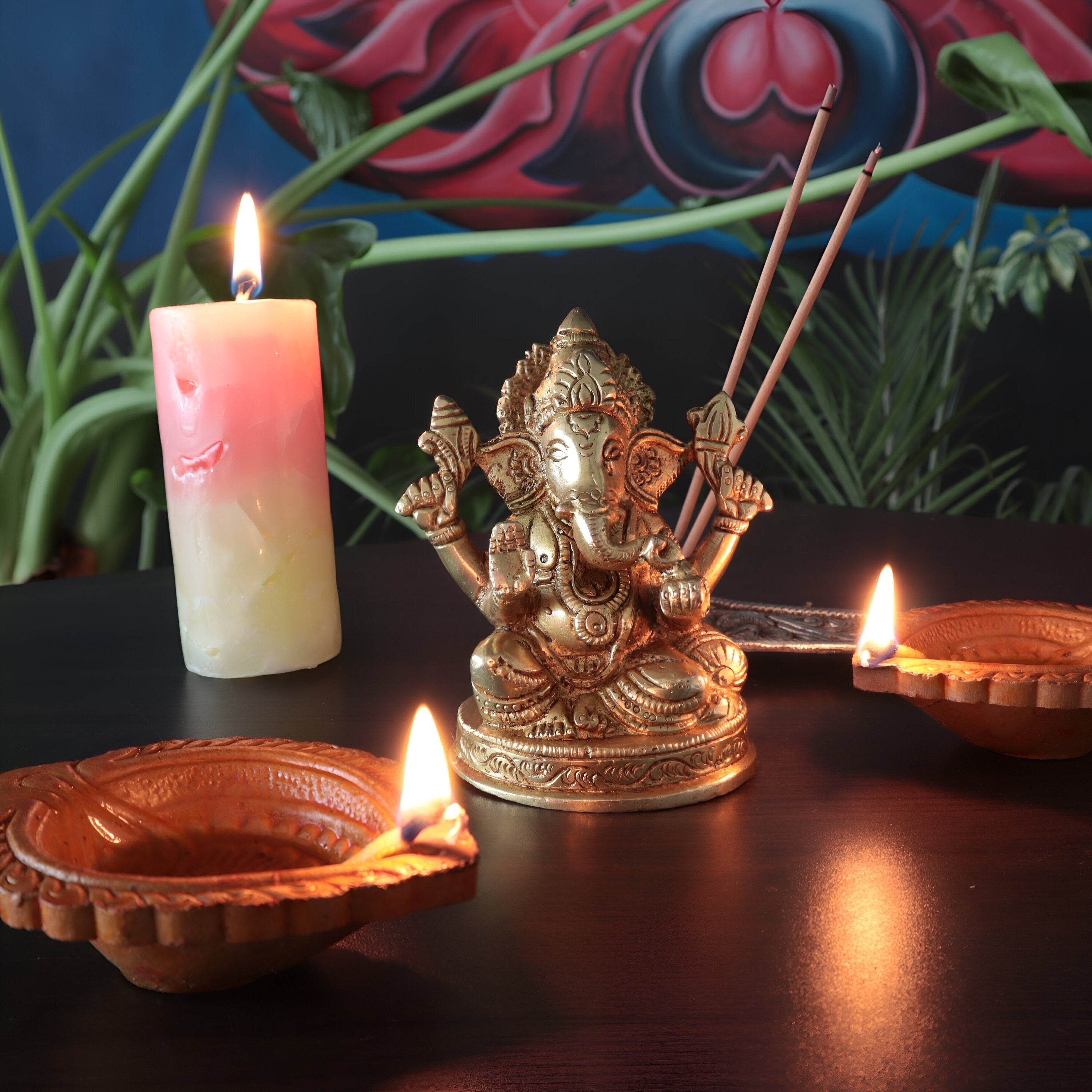 Brass Ganesh Statue: 5-Inch Hindu God Idol, Home Decor