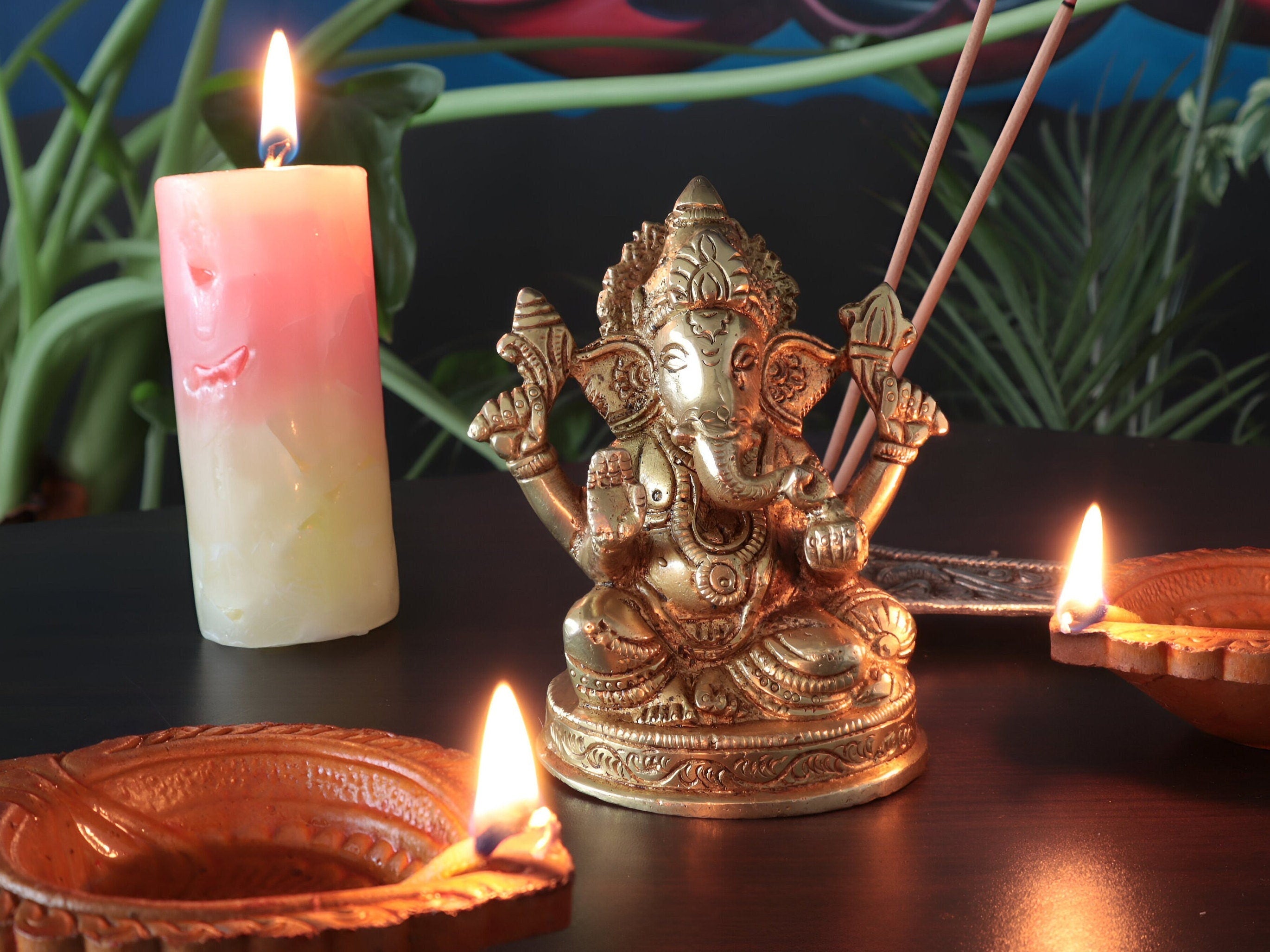 Brass Ganesh Statue: 5-Inch Hindu God Idol, Home Decor