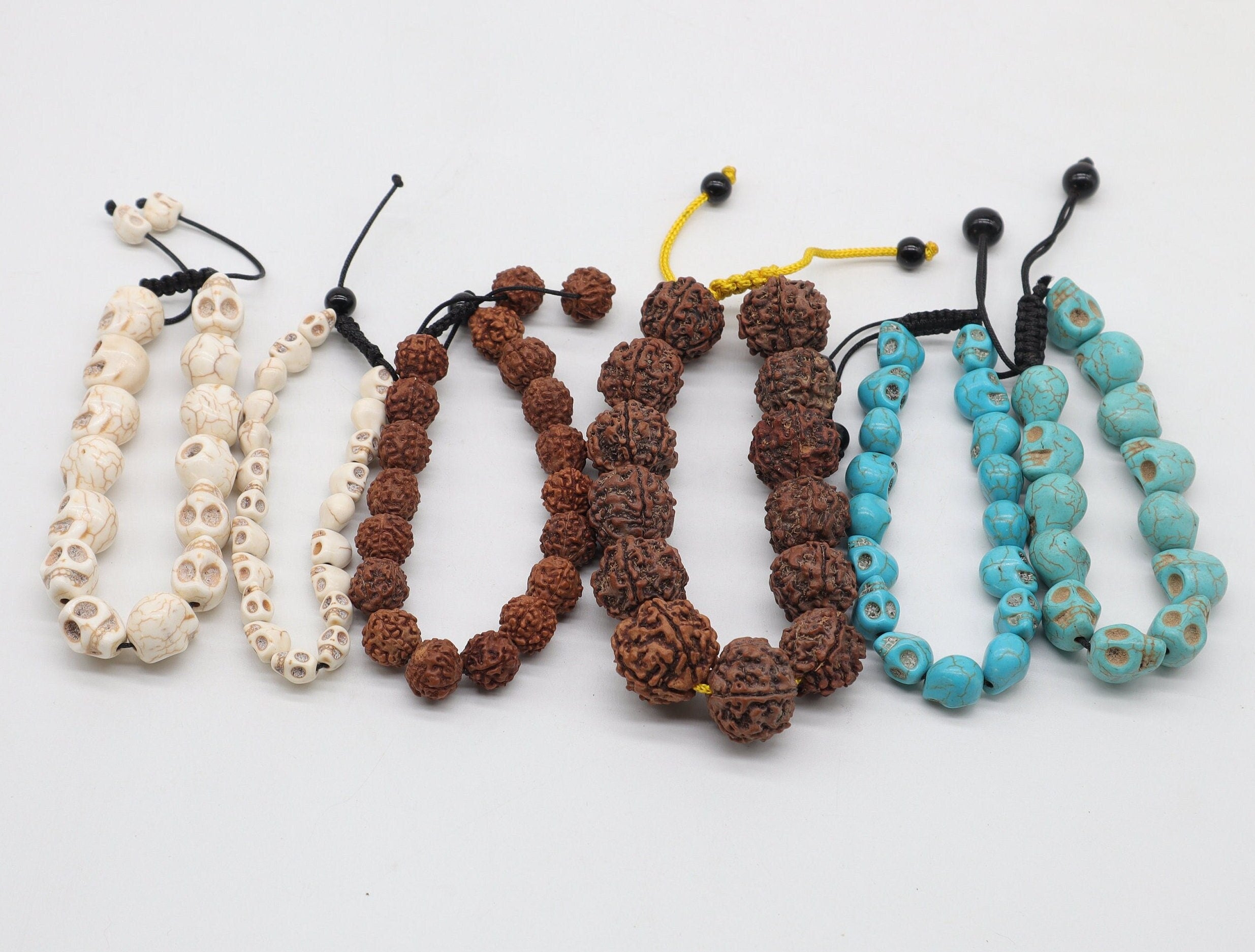 Shiva Kali Bracelet Set: Rudraksha Seed & Howlite Stone, Tibetan Jewelry