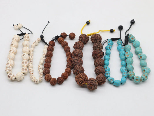 Om Kleem Kali Shiva Kali Bracelet Set with Rudraksha seeds and Howlite skull beads