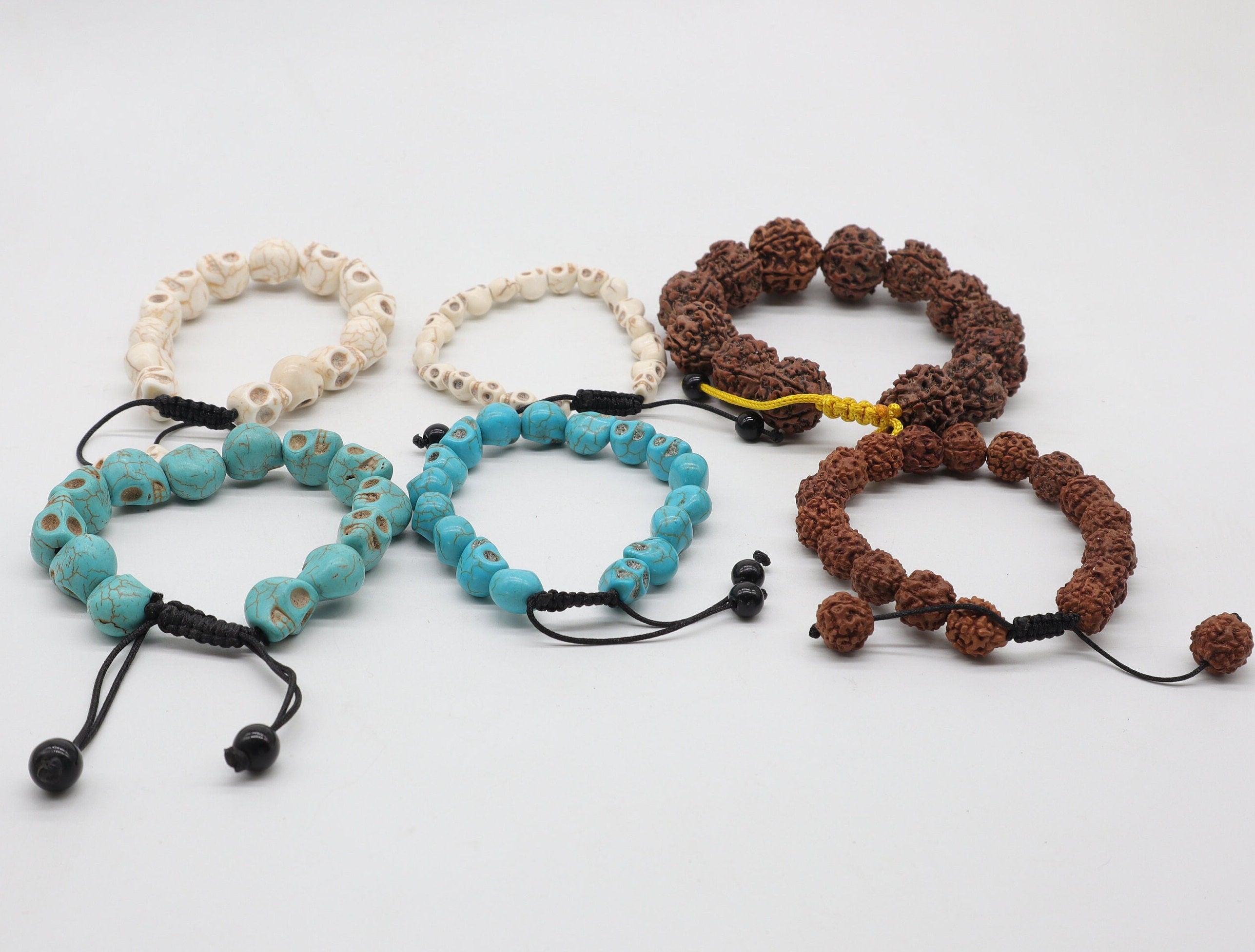 Shiva Kali Bracelet Set: Rudraksha Seed & Howlite Stone, Tibetan Jewelry