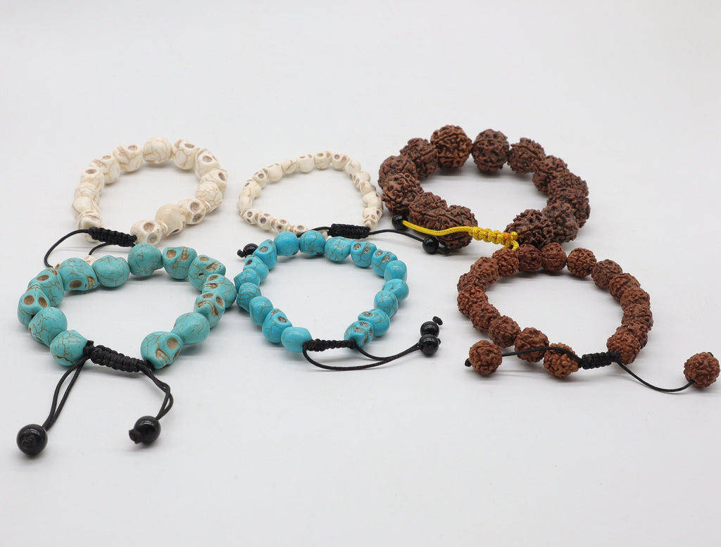 Shiva Kali Bracelet Set: Rudraksha Seed & Howlite Stone, Tibetan Jewelry