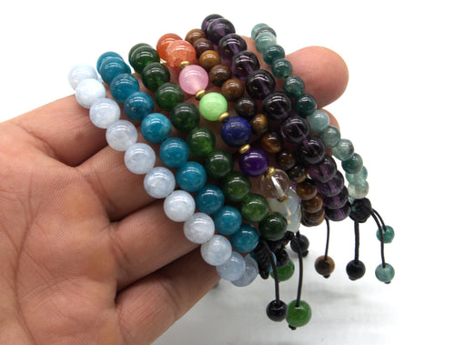 7 Chakra Natural Gemstone Unisex Bracelet, Set of 7