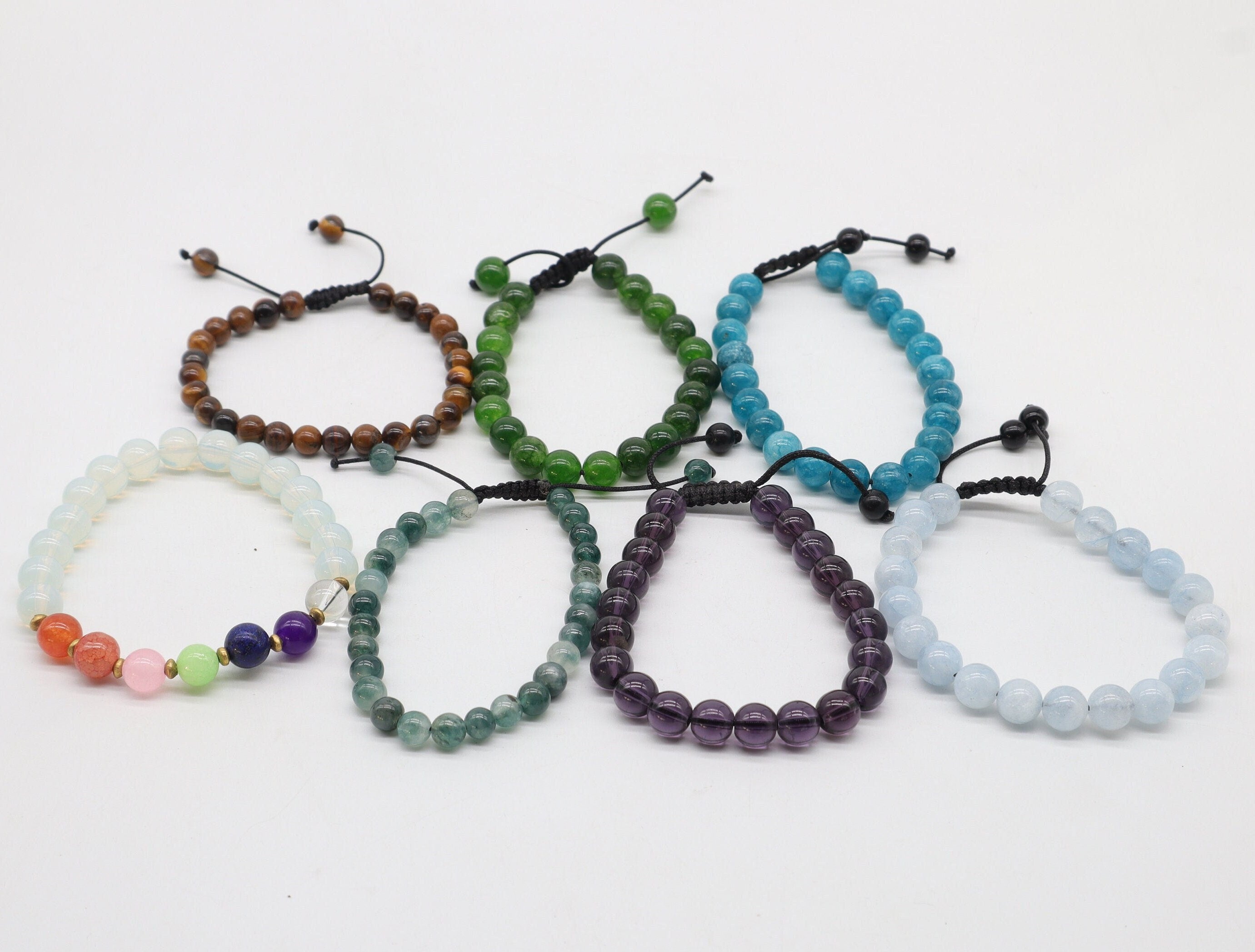 7 Chakra Gemstone Bracelet Set: Adjustable Healing Jewelry