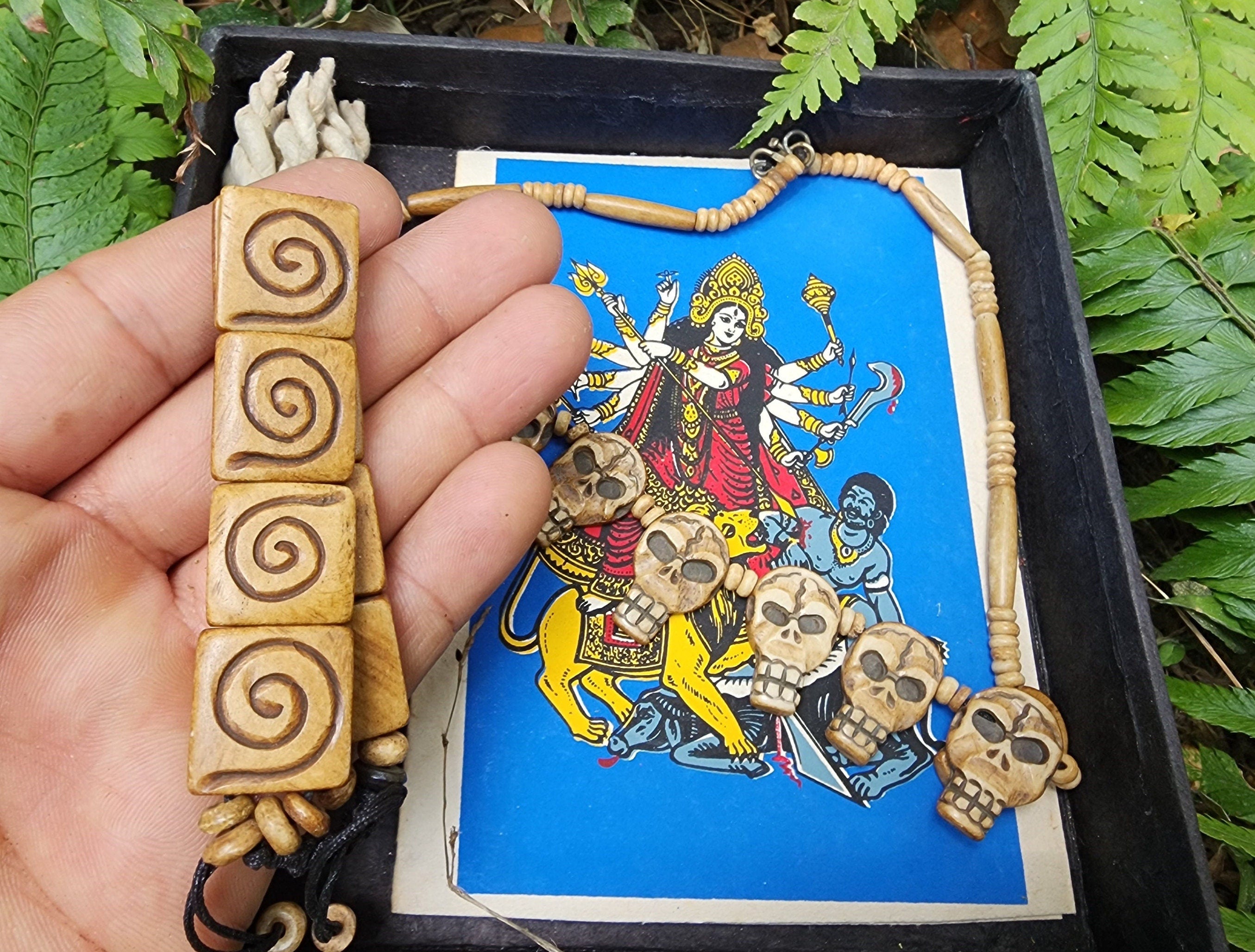 Handmade Bone Skull Choker & Bracelet Set: Spiritual Boho Gothic Jewelry