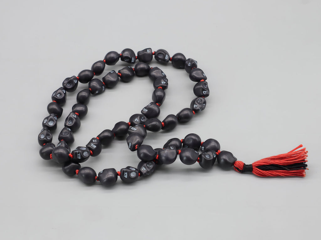 Black Kali Skull Mala Necklace: Howlite Beads, Protection