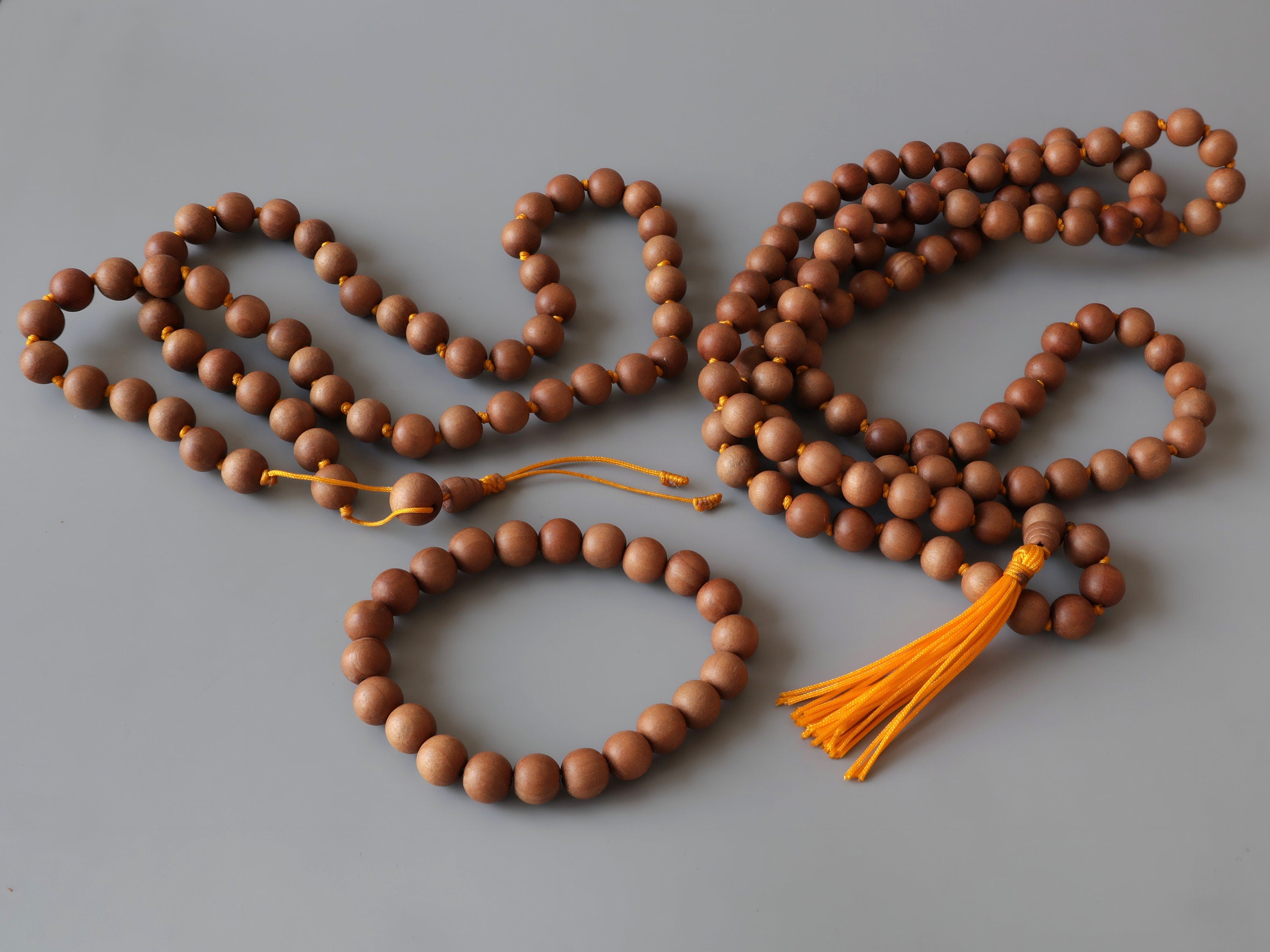 Natural Sandalwood Mala Necklace & Bracelet Set - Nepal Wood Beads
