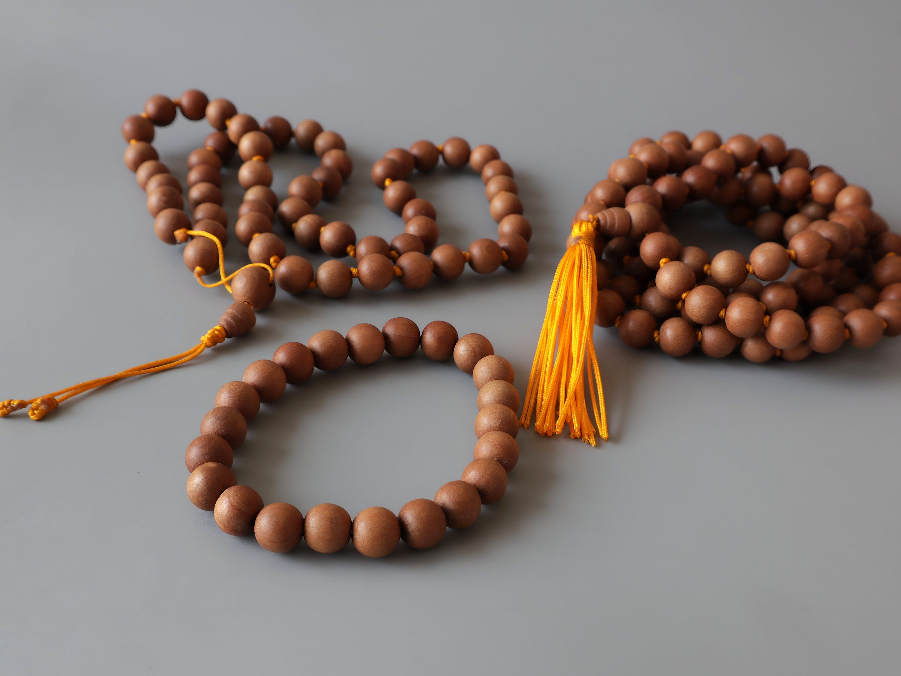 Natural Sandalwood Mala Necklace & Bracelet Set - Nepal Wood Beads